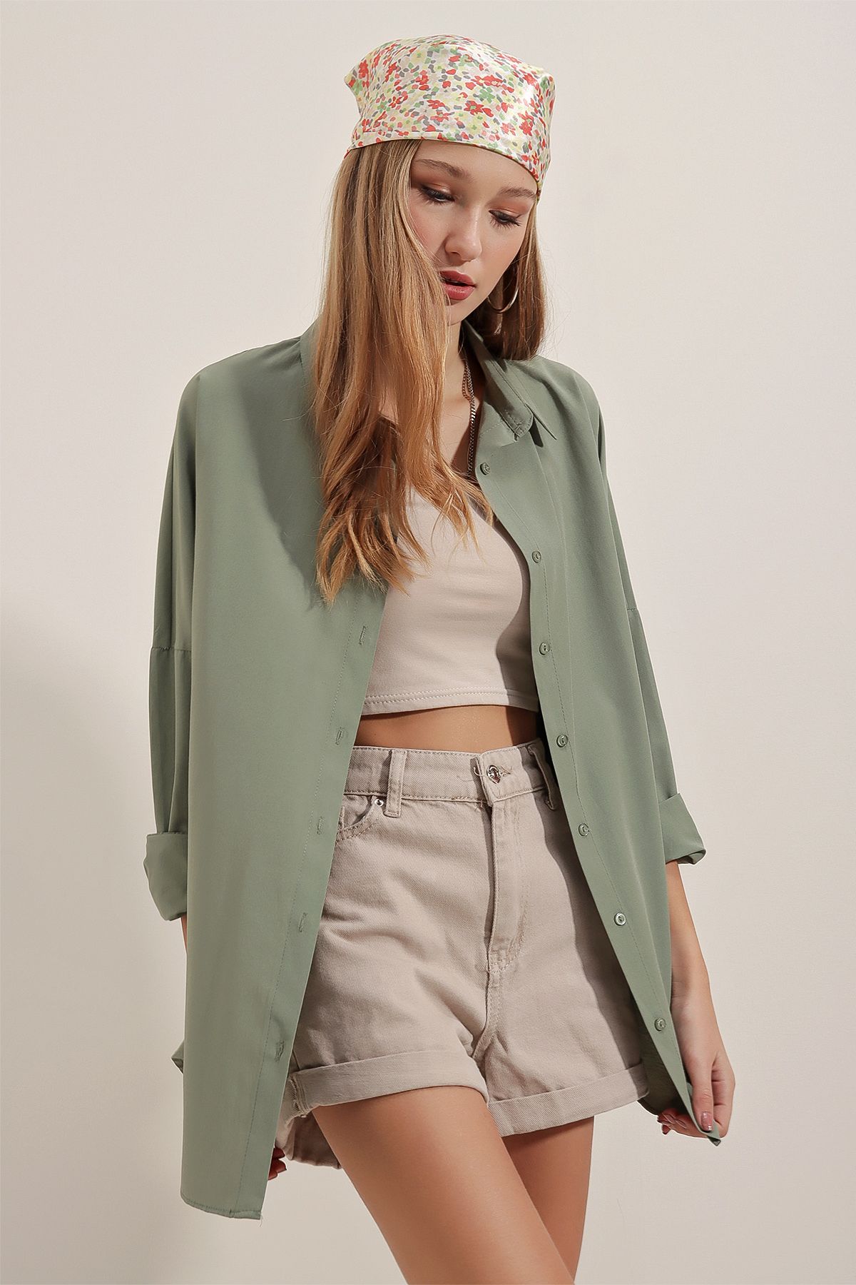 Bigdart-Długa koszula basic 3900 oversize – khaki 5