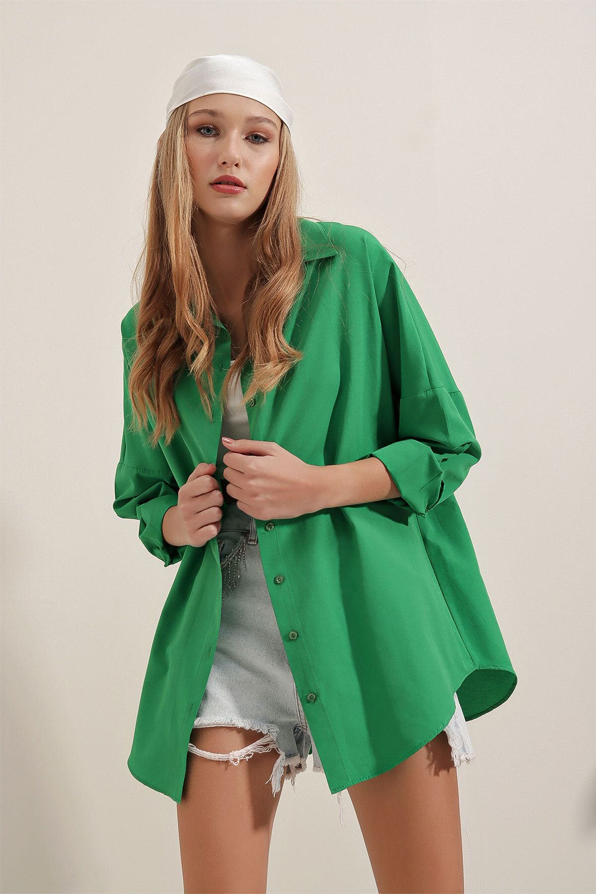Bigdart-Długa koszula basic 3900 Oversize - zielona 6