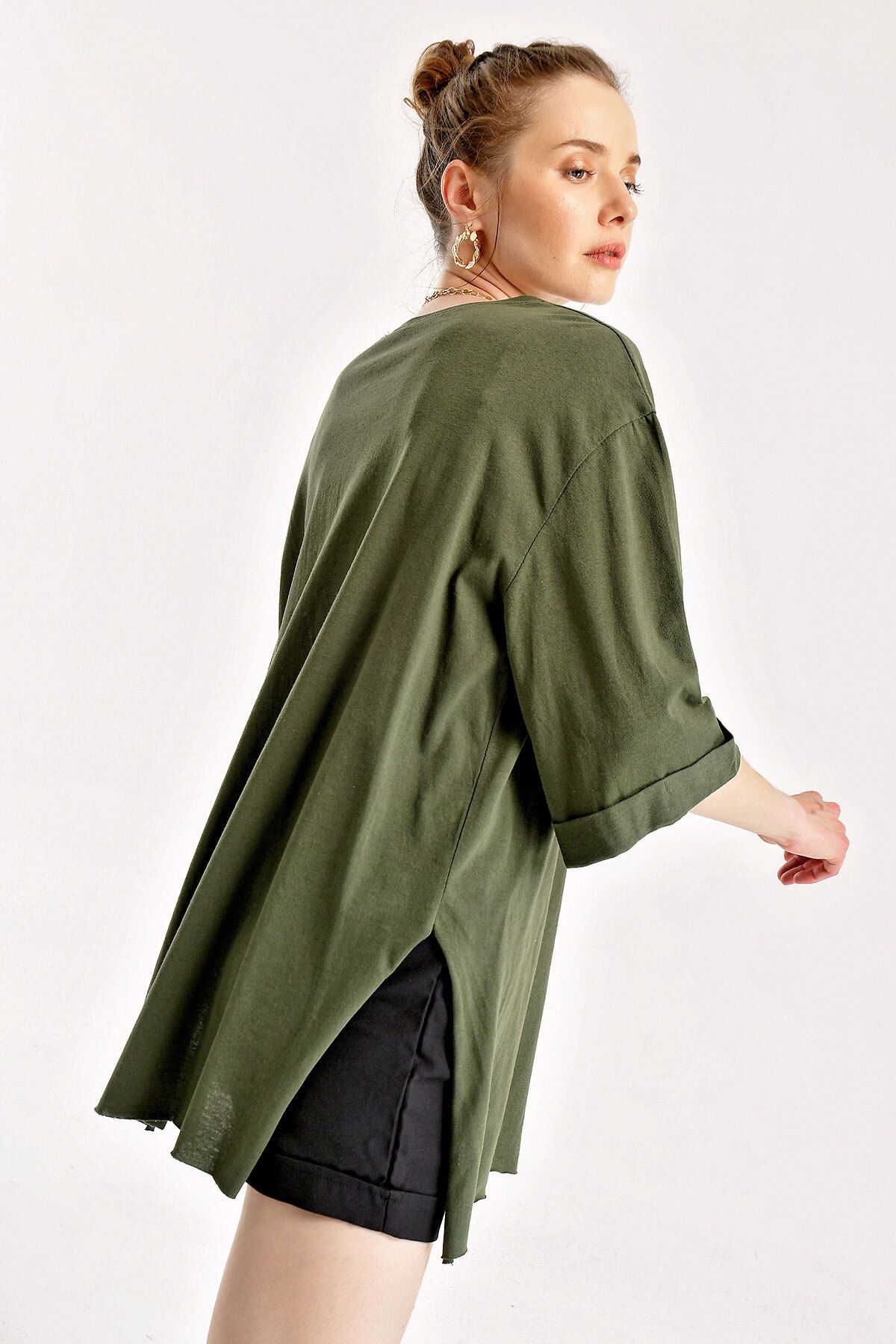 Bigdart-4123 Slit Oversize T-Shirt - Khaki 3