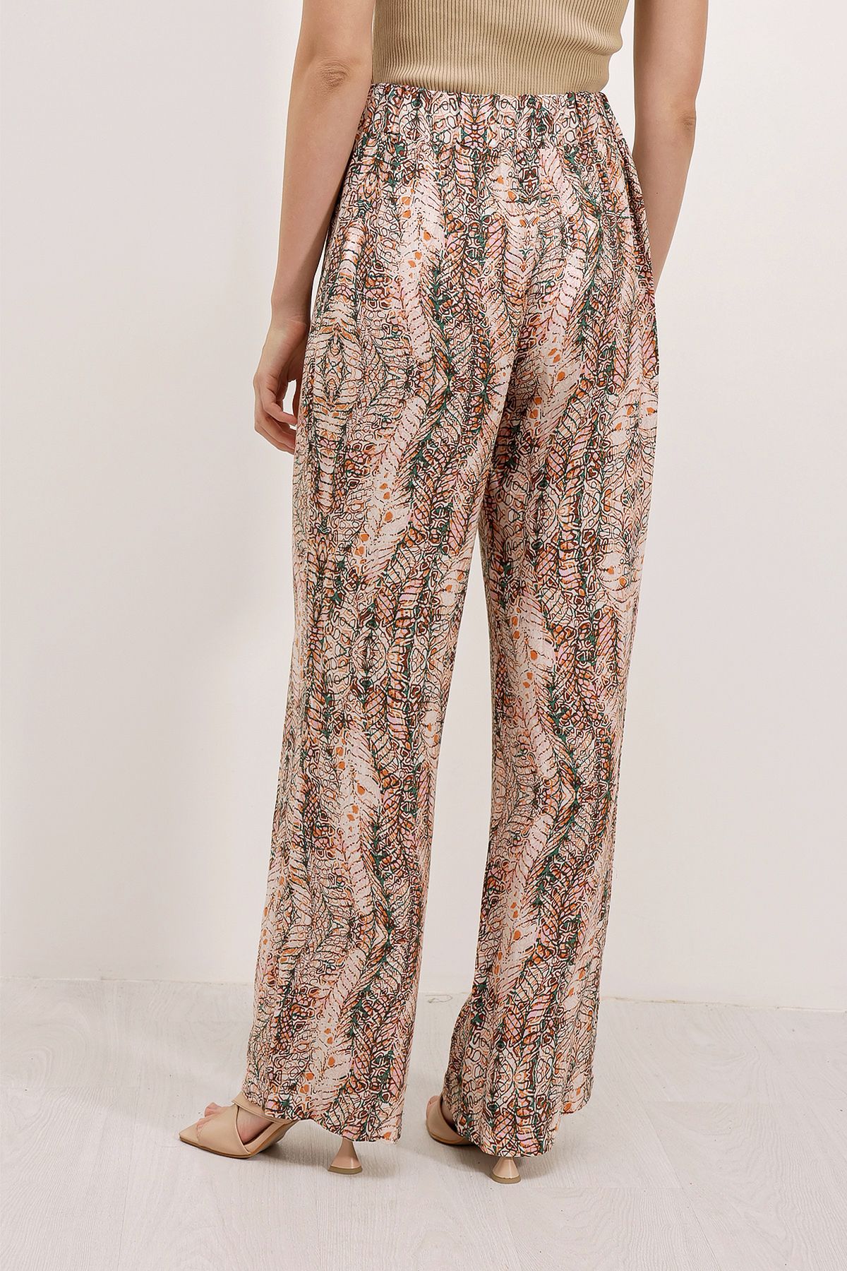 Bigdart-6523 Patterned Wide Leg Trousers - Cream 5