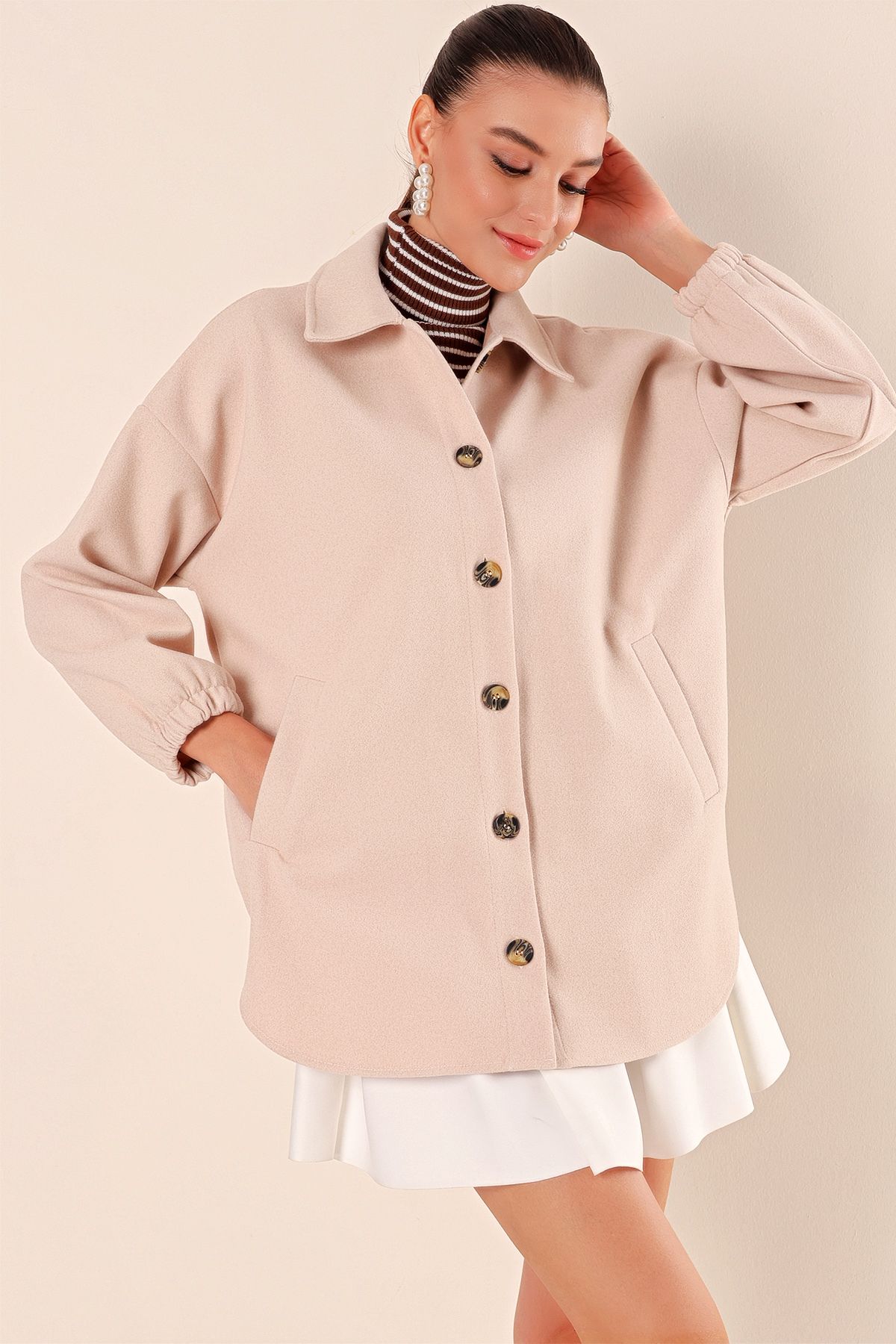 Bigdart-0674 Oversize Shirt with Pockets - Mink 4
