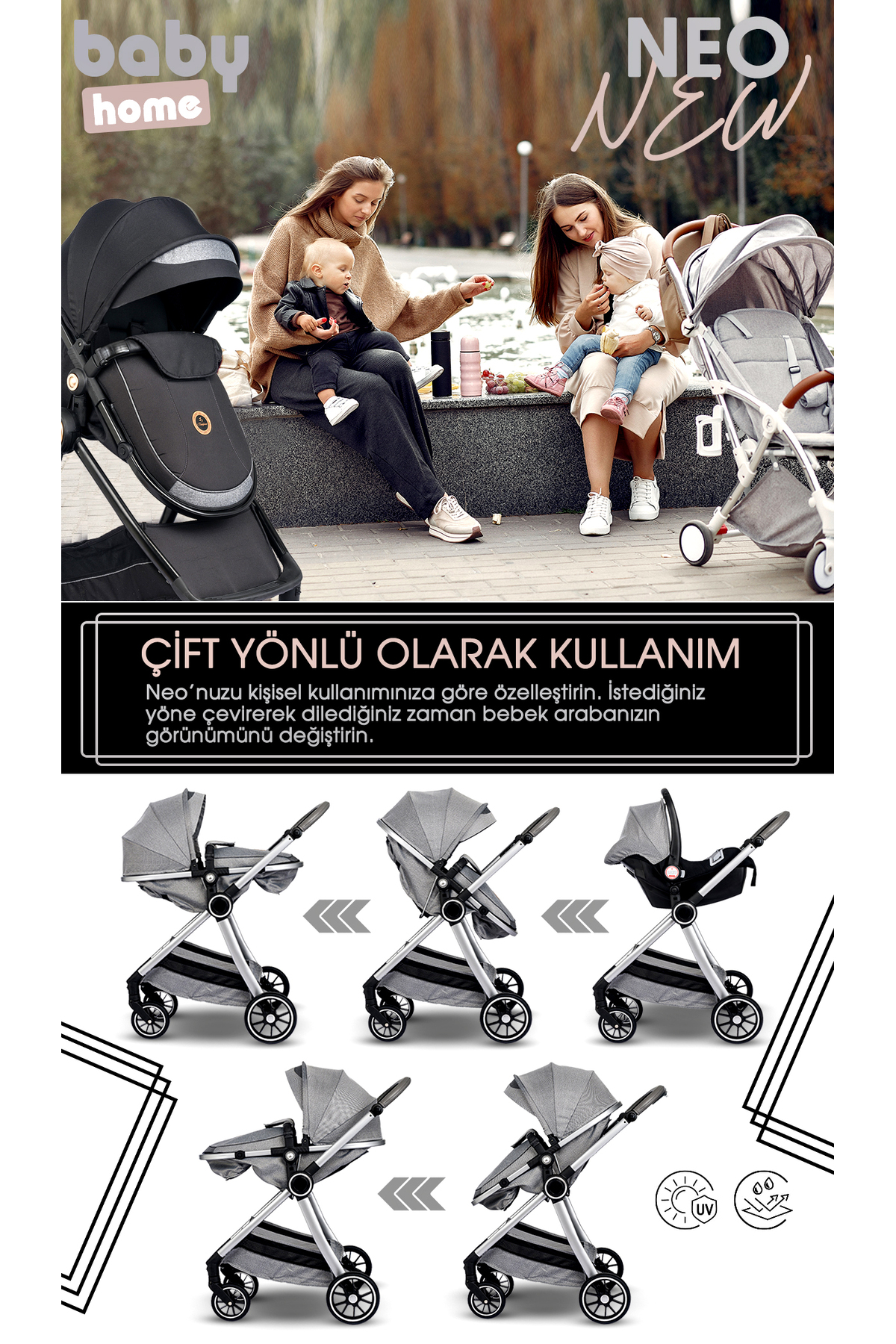 Yeni Doğan 9 İn 1 Full Takım 990 Travel Sistem Bebek Arabası Angel Sepet Anne Yanı Beşik 3