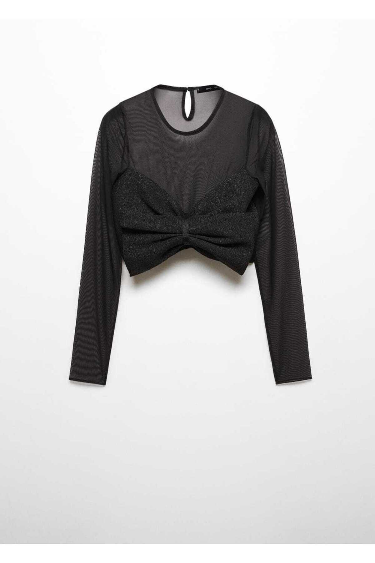 بافت و پلیور زنانه مشکی منگوMANGO | 57039119 اورجینال - تصویر 3