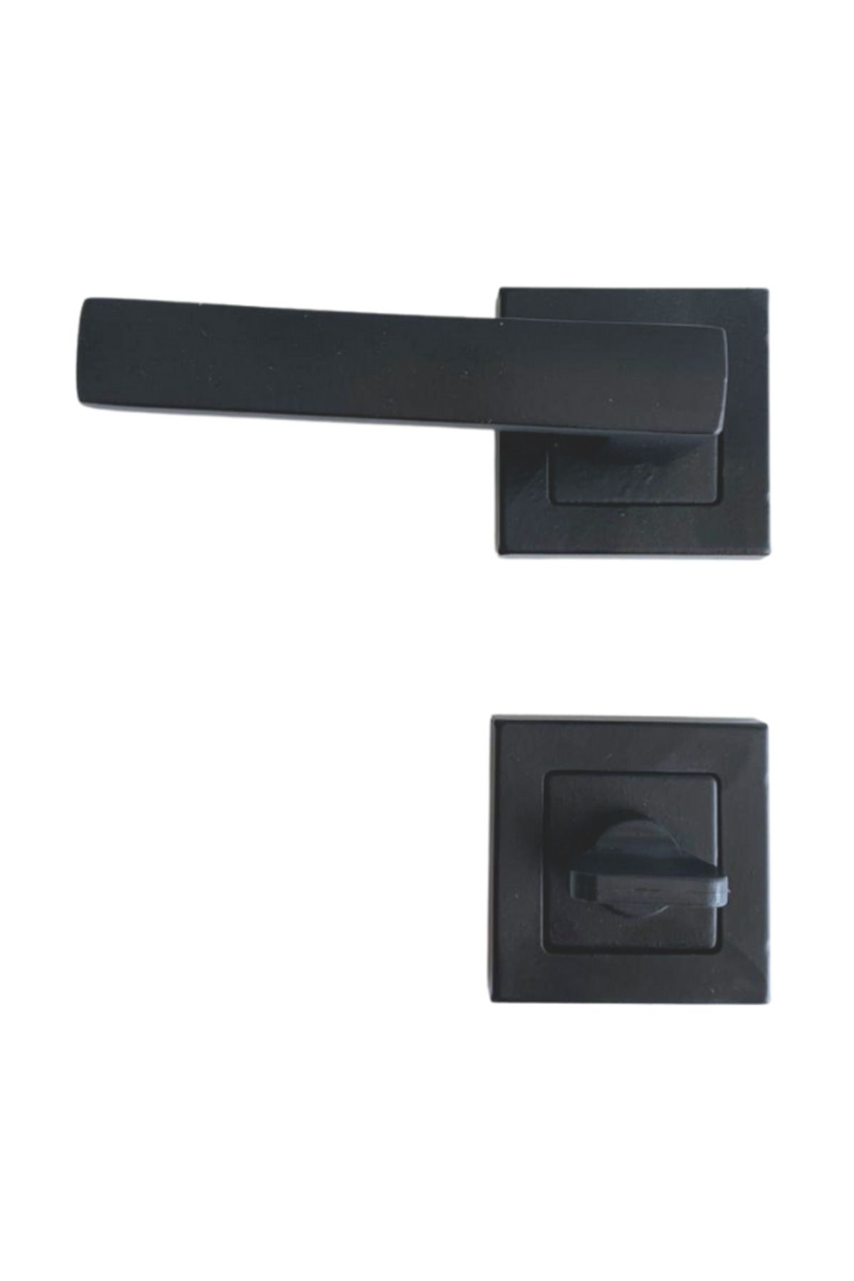 DSYapıAksesuar-Lama Black Square Rosette Door Handle Toilet (WC) and Bathroom Door Handle One Door WC with Rosettes(1 Set) 2