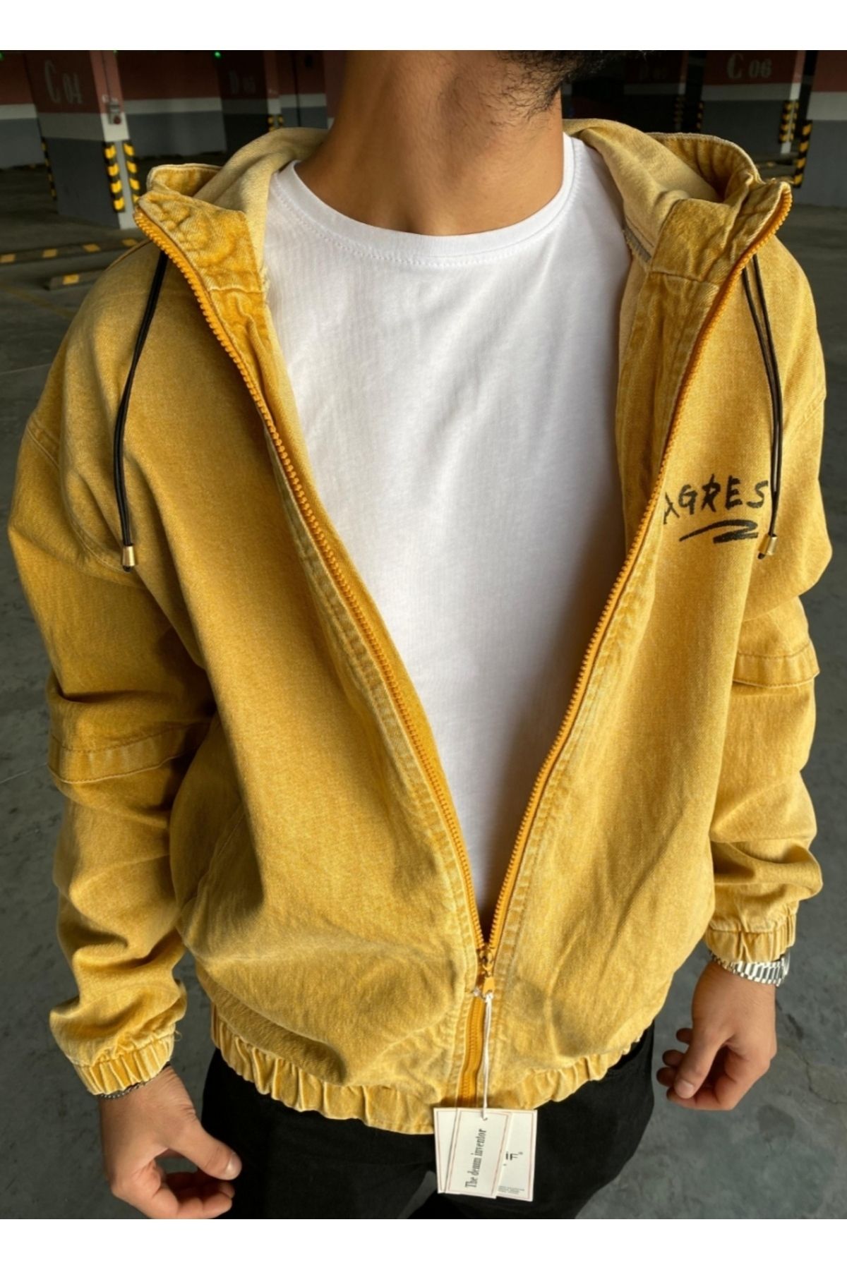 Long denim hooded jacket hotsell