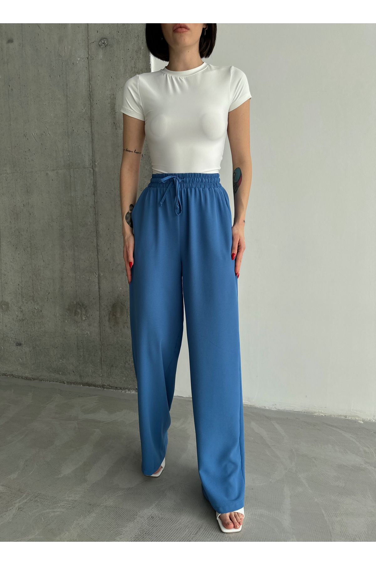 Laluvia-Blaue Hose mit weitem Bein und elastischem Bund 6