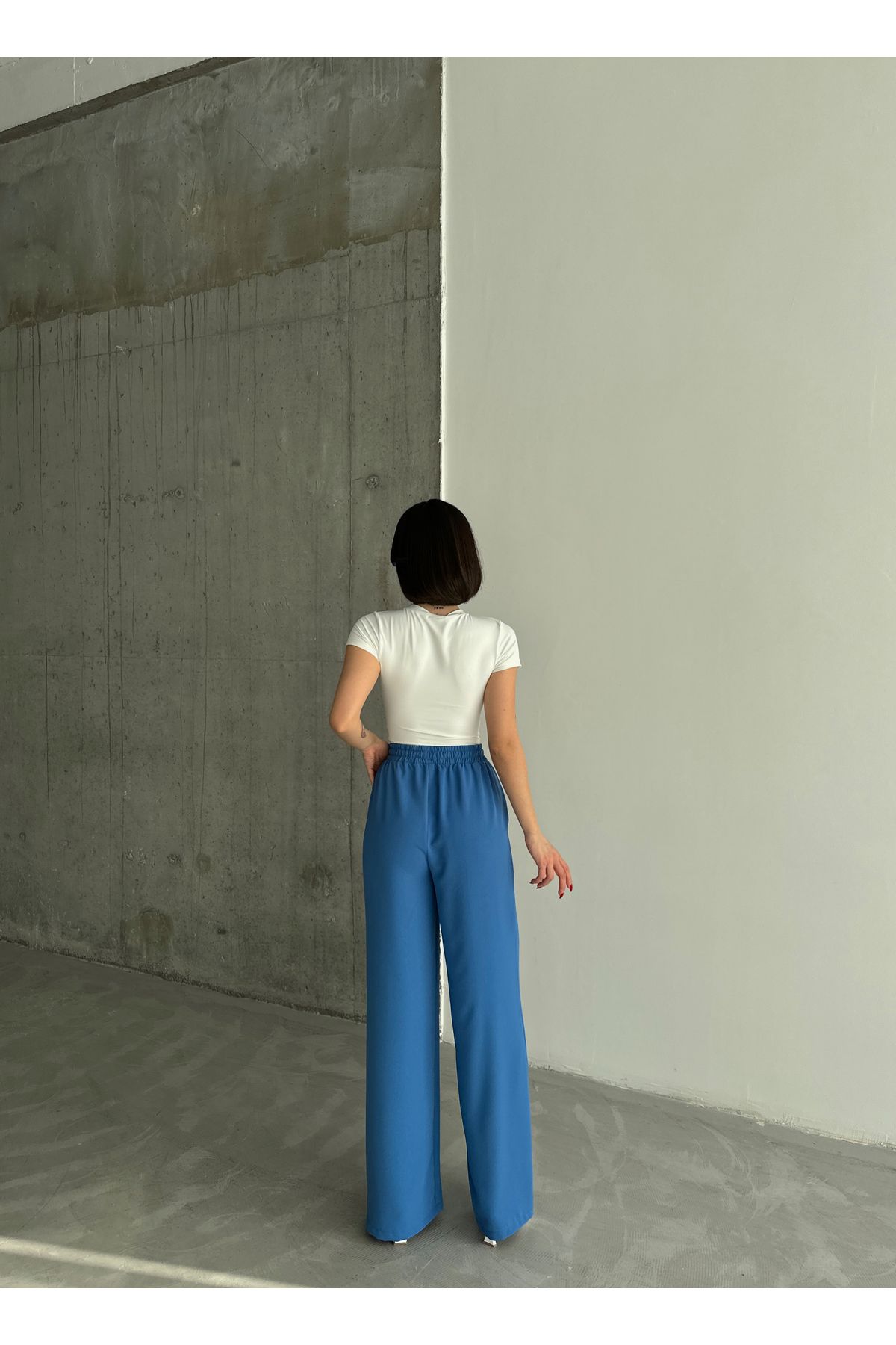 Laluvia-Blaue Hose mit weitem Bein und elastischem Bund 8