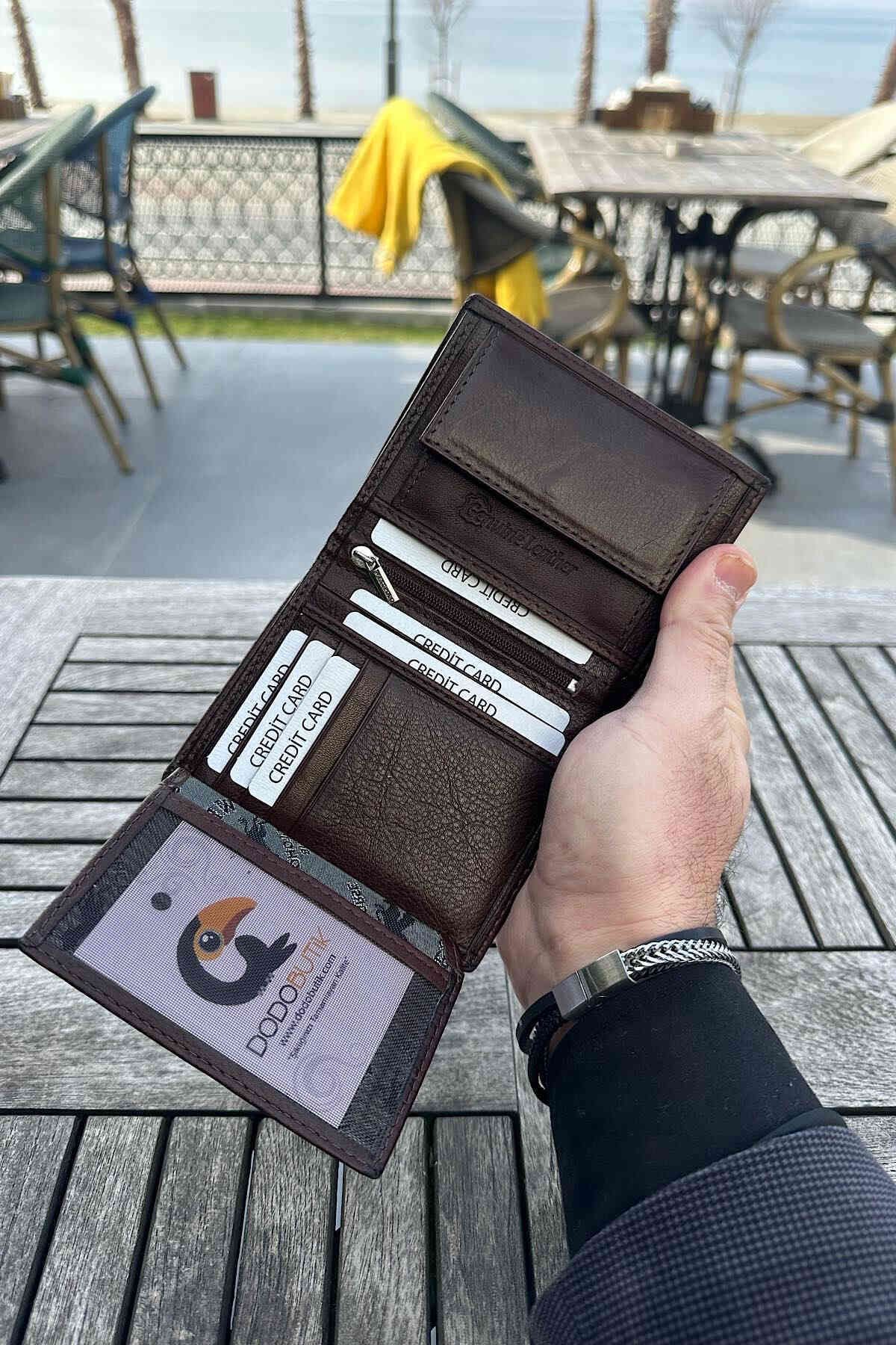 کیف پول مردانه واقعی مزدور قهوه ای 12 سانتی متر در 9 Dodo4men