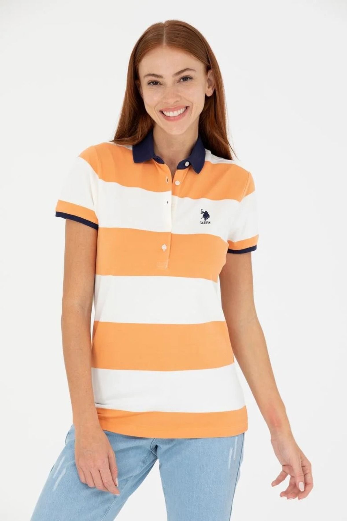 Orange and white striped polo sales