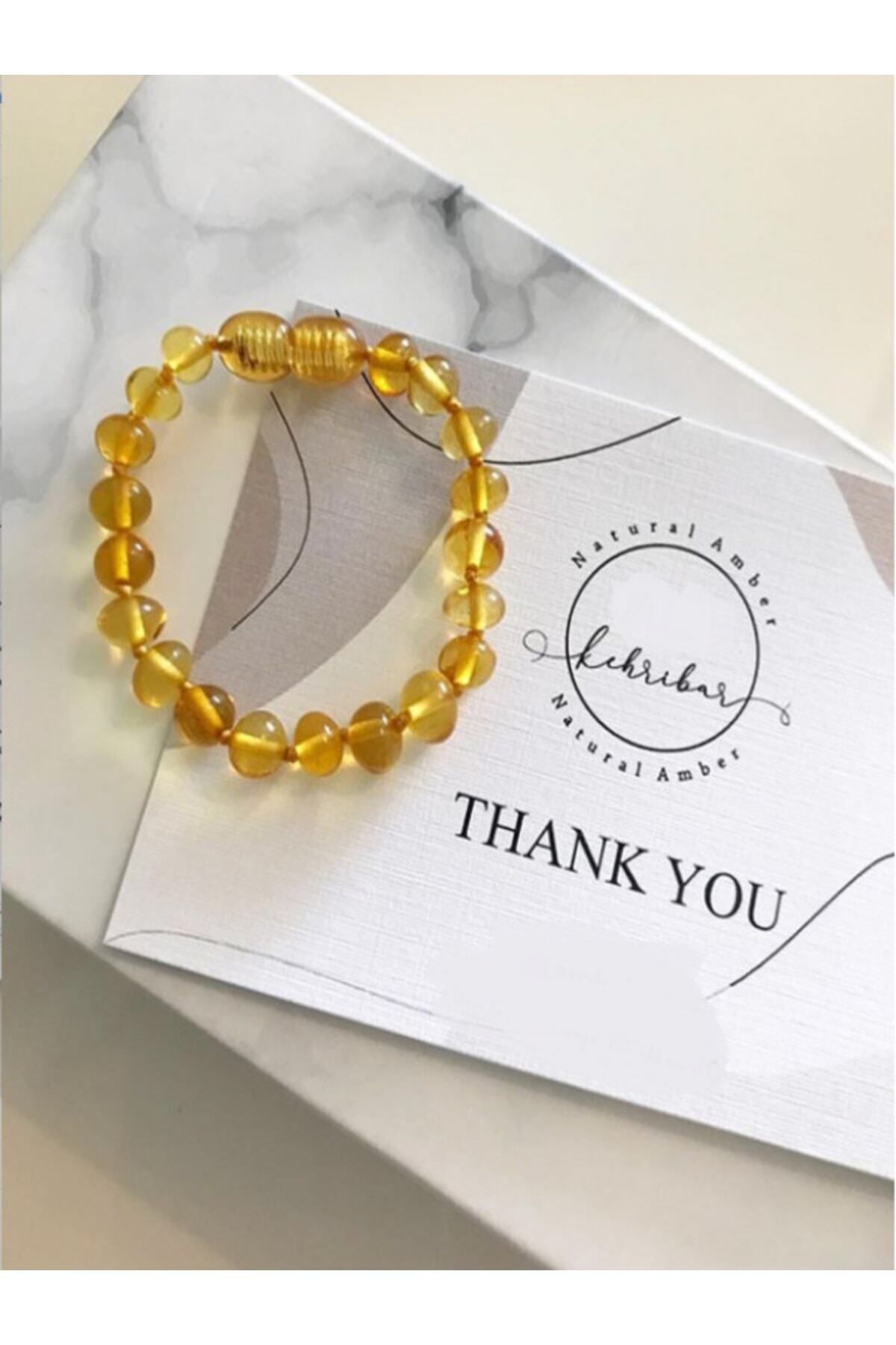 Unisex Sertifikalı %100 Orjinal Litvanya Baltık Kehribar Limon Renk Bebek Bileklik 0-4 Yaş 12-14 Cm