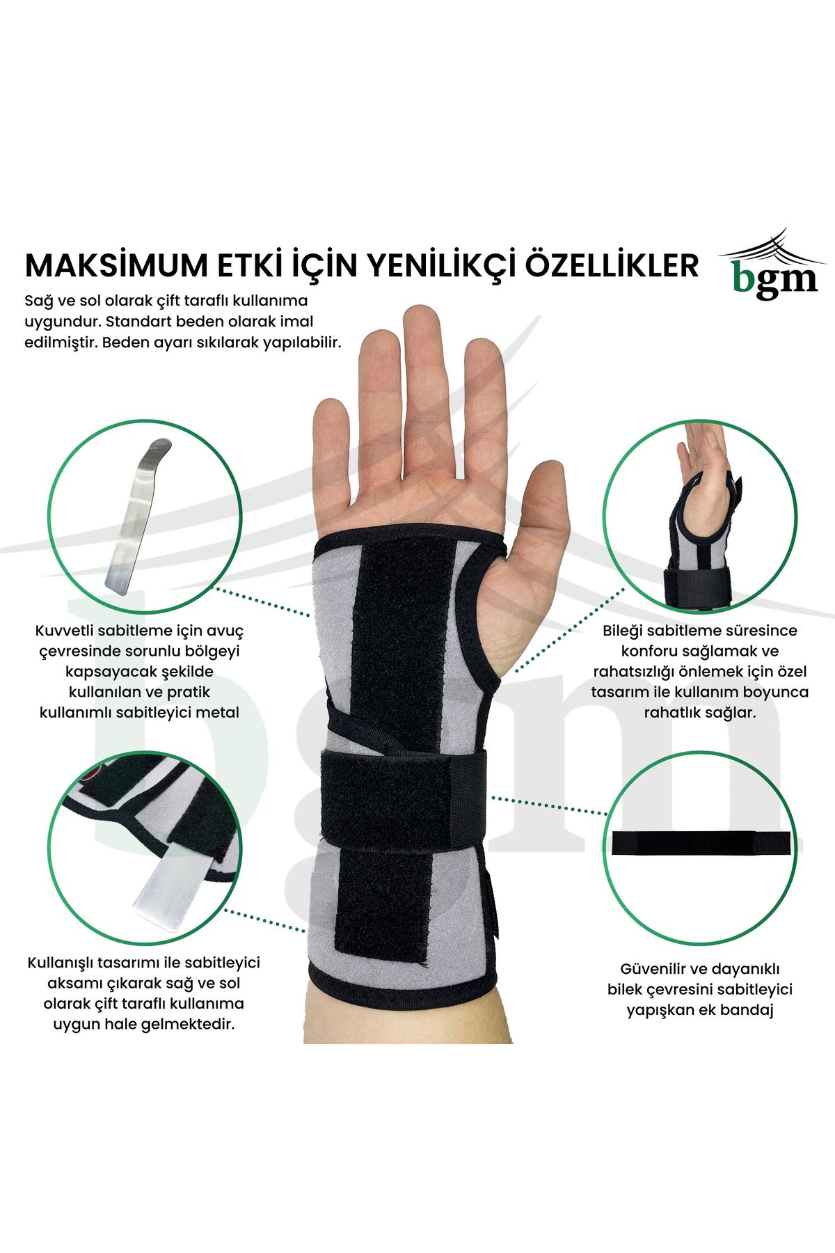bgm-Hand Wrist Splint High Quality Static Hand Wrist Splint with Metal Support Right-left Reversible 3