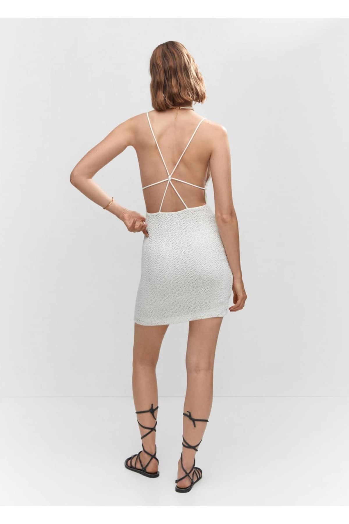 MANGO Woman-Rochie texturată cu spatele încrucișat 3