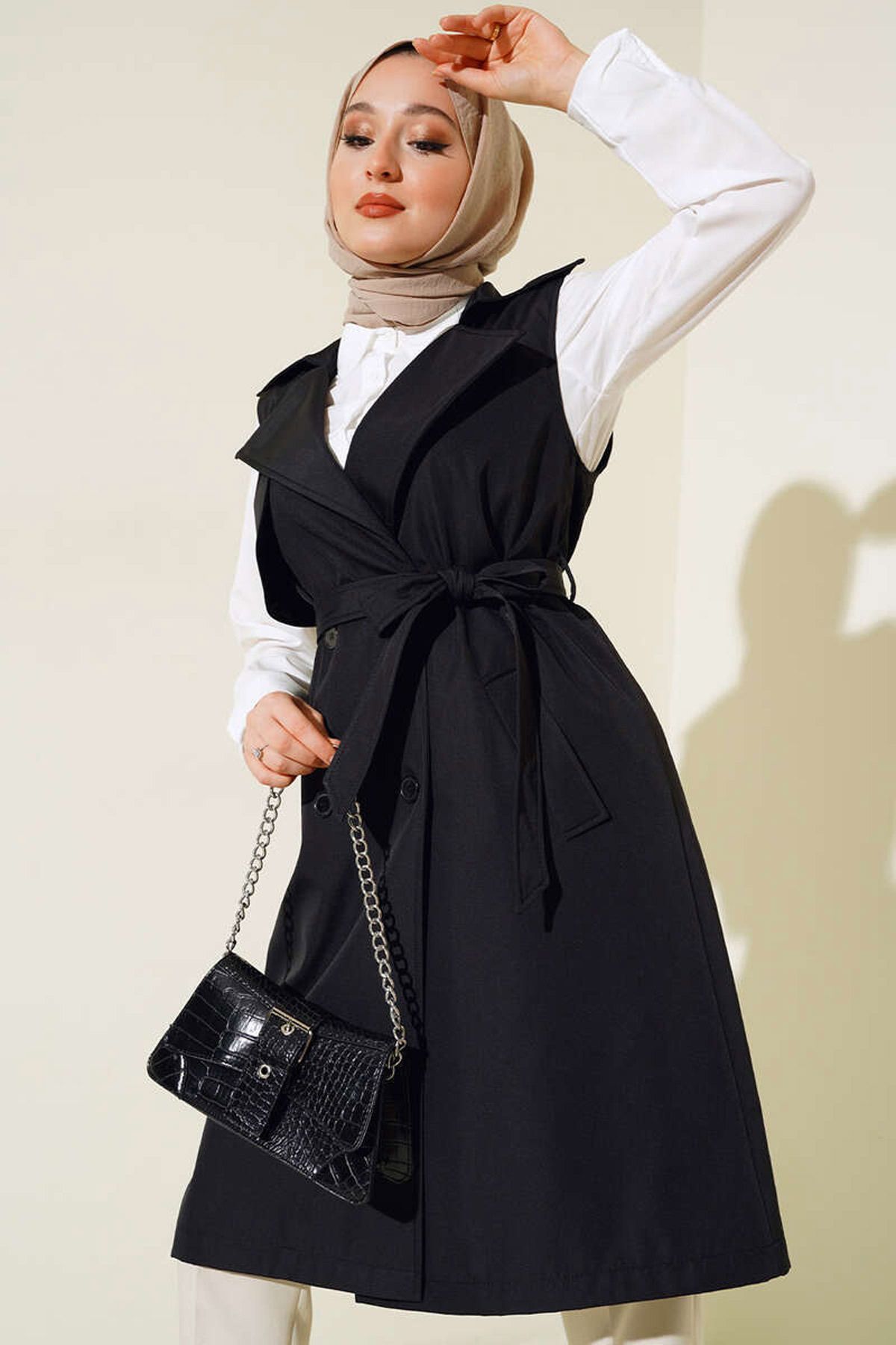 Bigdart-5911 Double Breasted Collar Trench Vest - Black 2