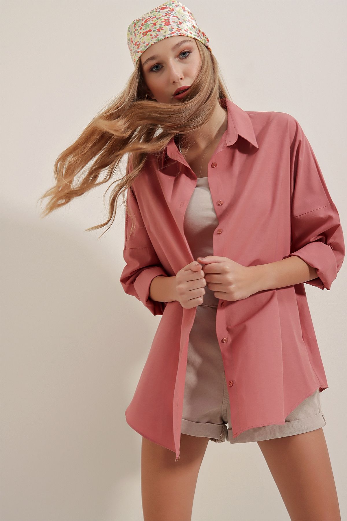 Bigdart-3900 Oversize dlouhá základní košile - Dusty Rose 3