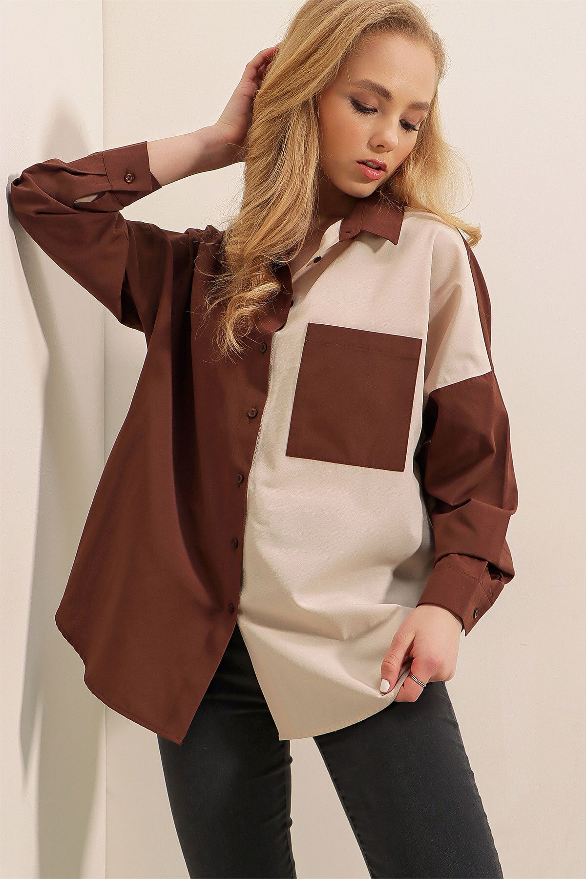 Bigdart-20116 Color Block Shirt - Brown 4