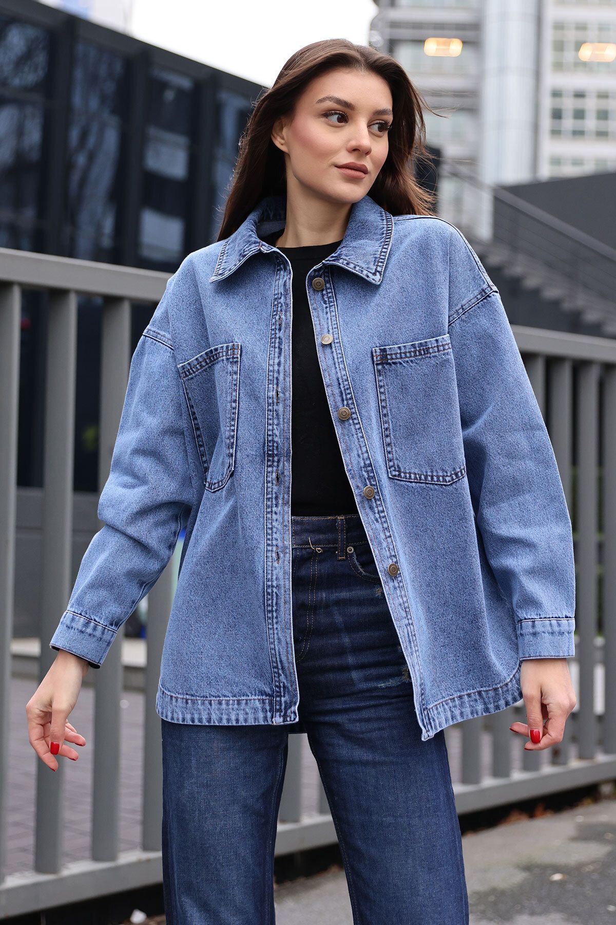 Bigdart-   0613 Denim Jacket with Pockets - Dark Blue 3