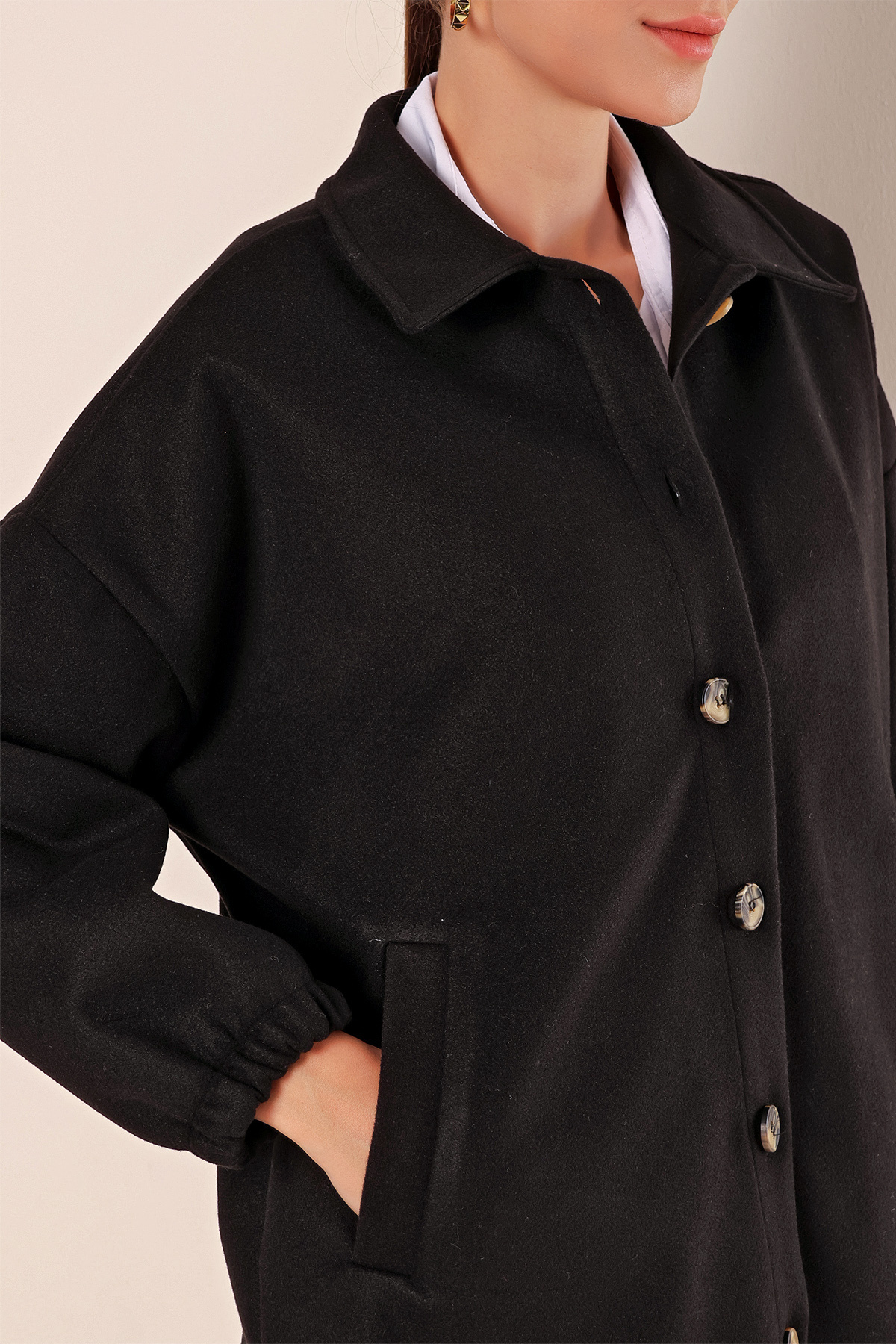 Bigdart-0674 Oversize-Shirt mit Taschen - Schwarz 3