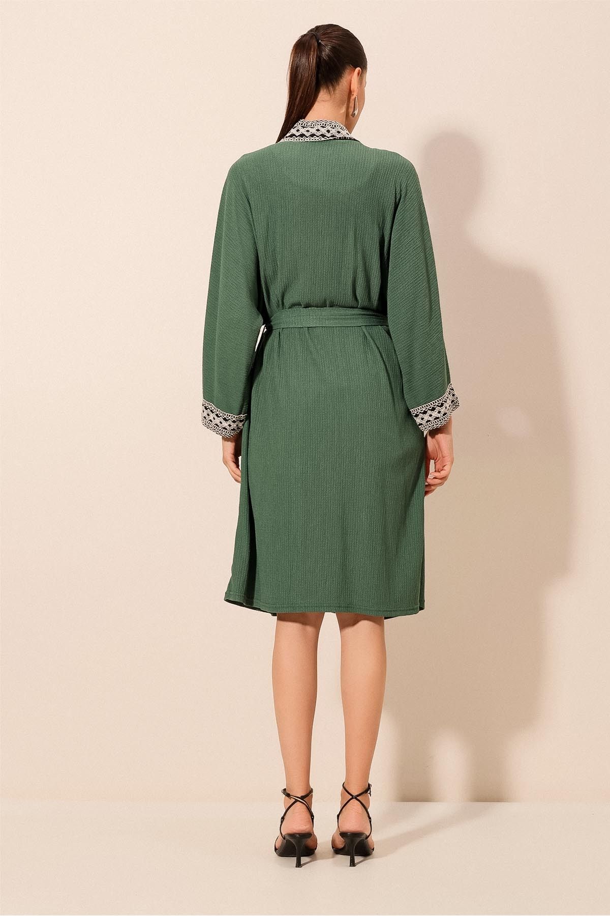 Bigdart-5865 Kimono lung tricotat brodat - Verde Smarald 6