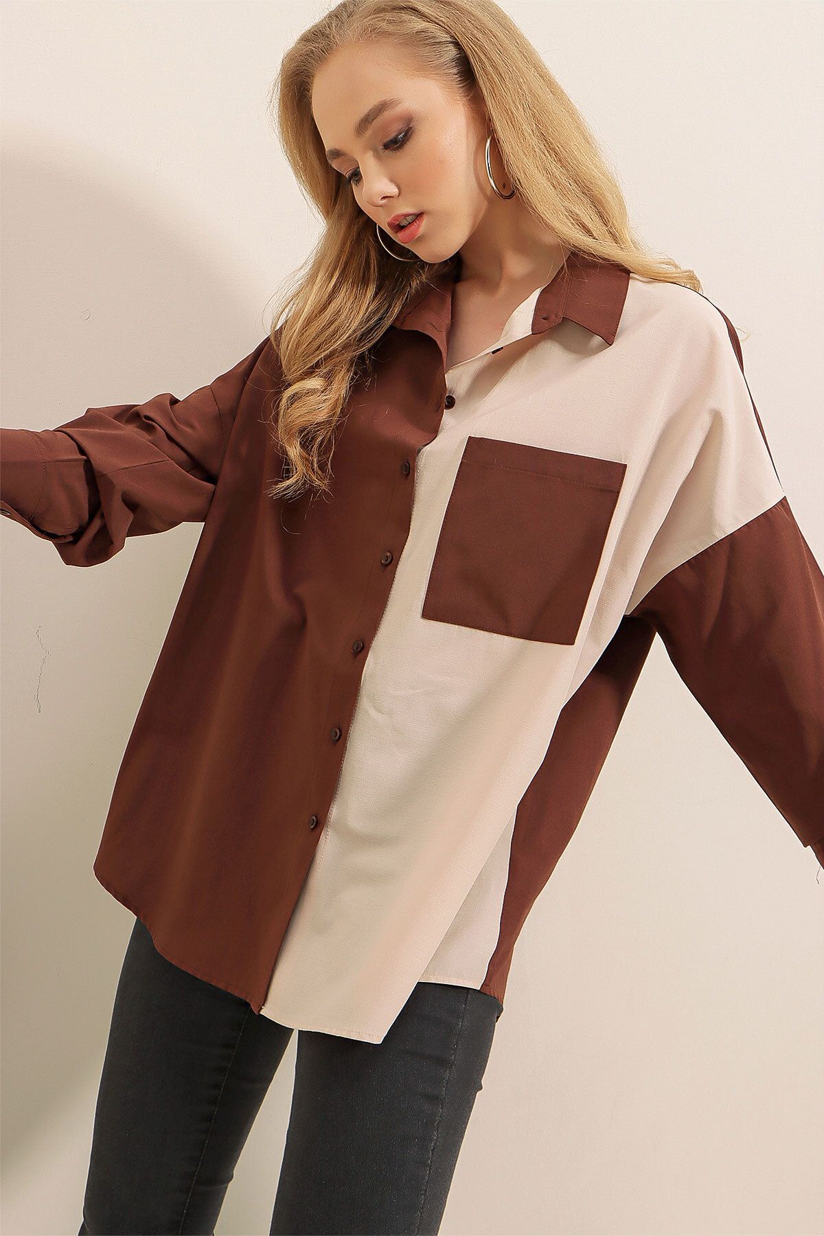 Bigdart-20116 Color Block Shirt - Brown 2