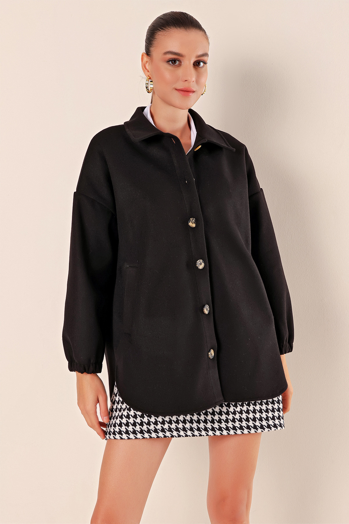 Bigdart-0674 Oversize-Shirt mit Taschen - Schwarz 4