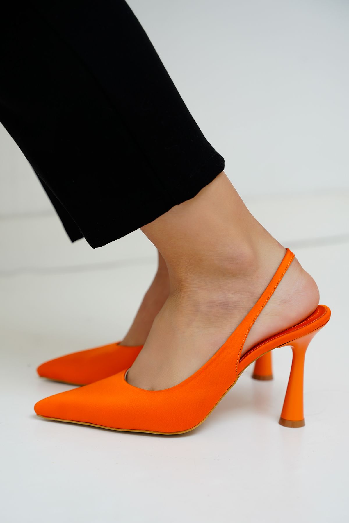 LAMİNTA-Milena Orange Satin Flat Women's Heeled Shoes 4