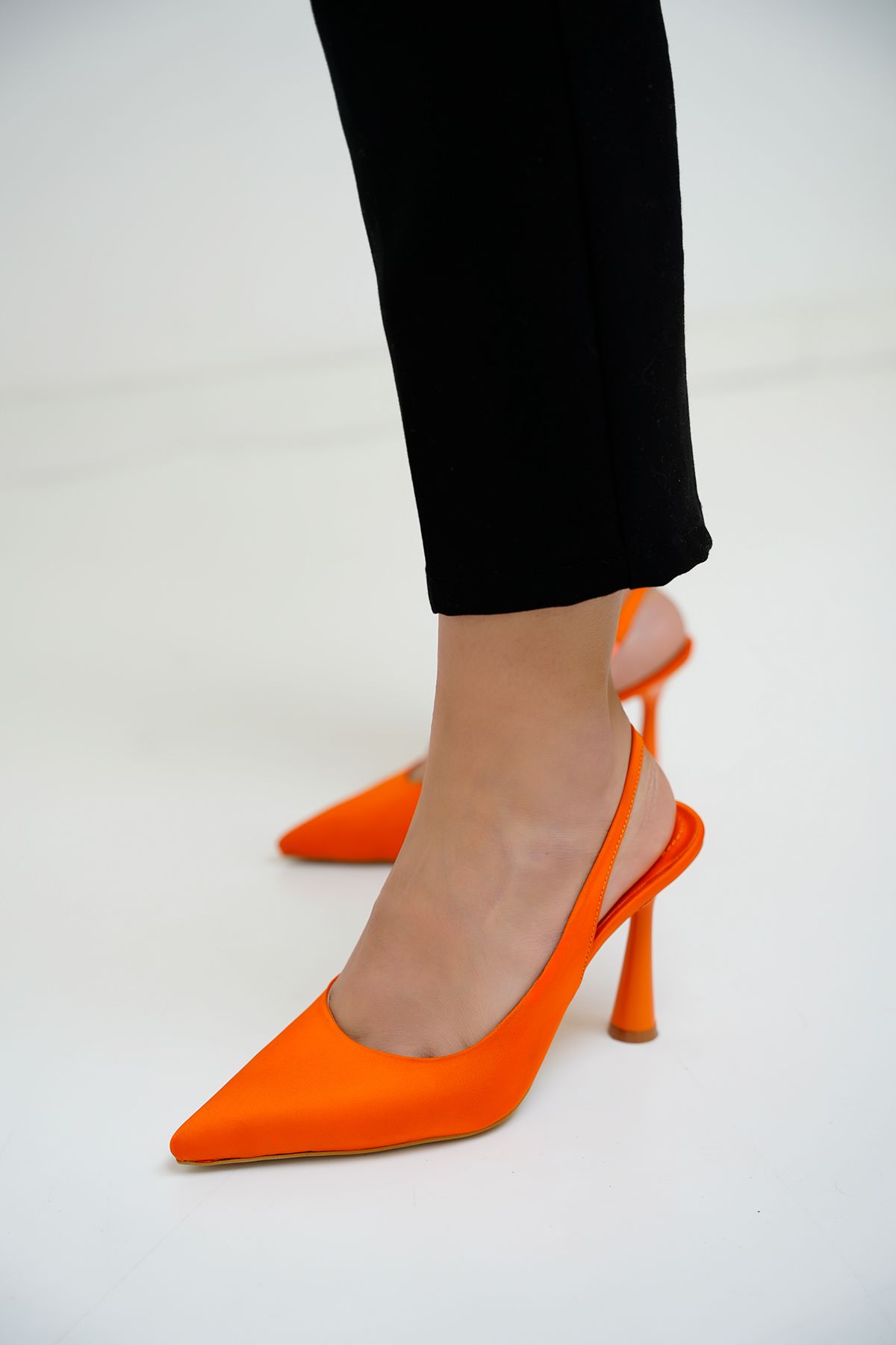 LAMİNTA-Milena Orange Satin Flat Women's Heeled Shoes 2