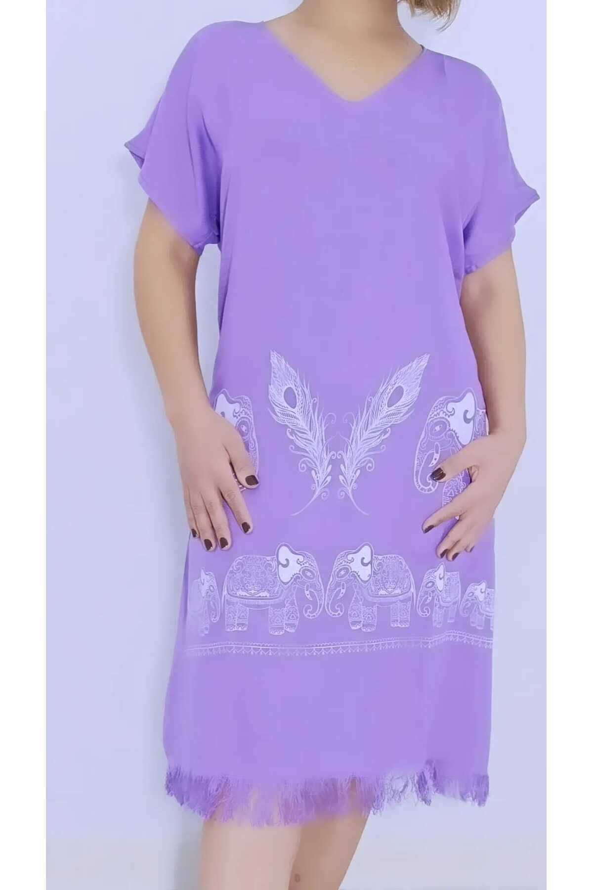 Nevin Acar Liliac Elephant Bamboo Peshtemal - Rochie De Plajă Cu Jumătate De Mânecă Femeie - S/M