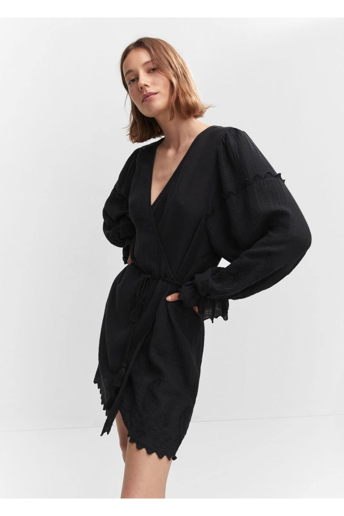 MANGO Woman-Gesticktes Webkleid 5