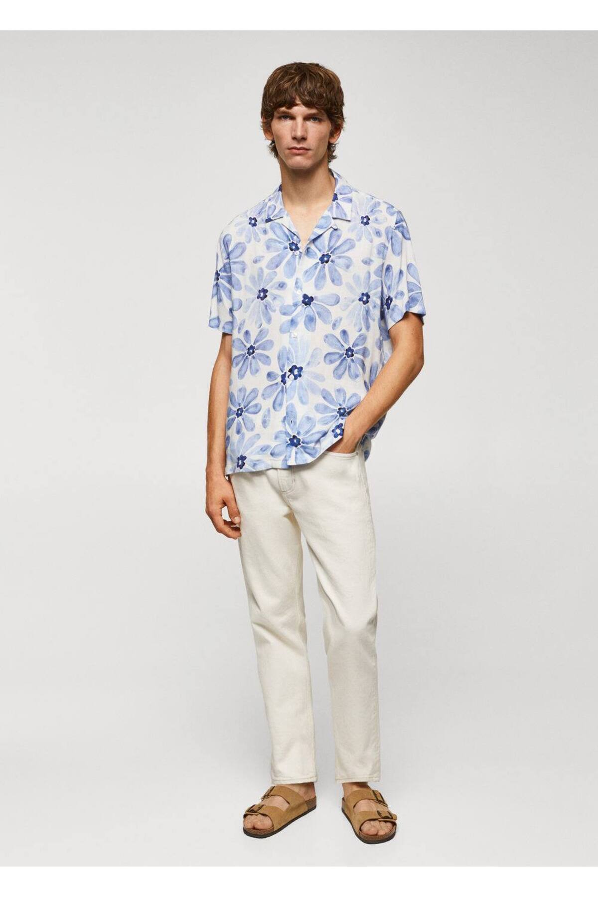 پیراهن مردانه آبی منگوMANGO Man | 57084039 اورجینال - تصویر 2