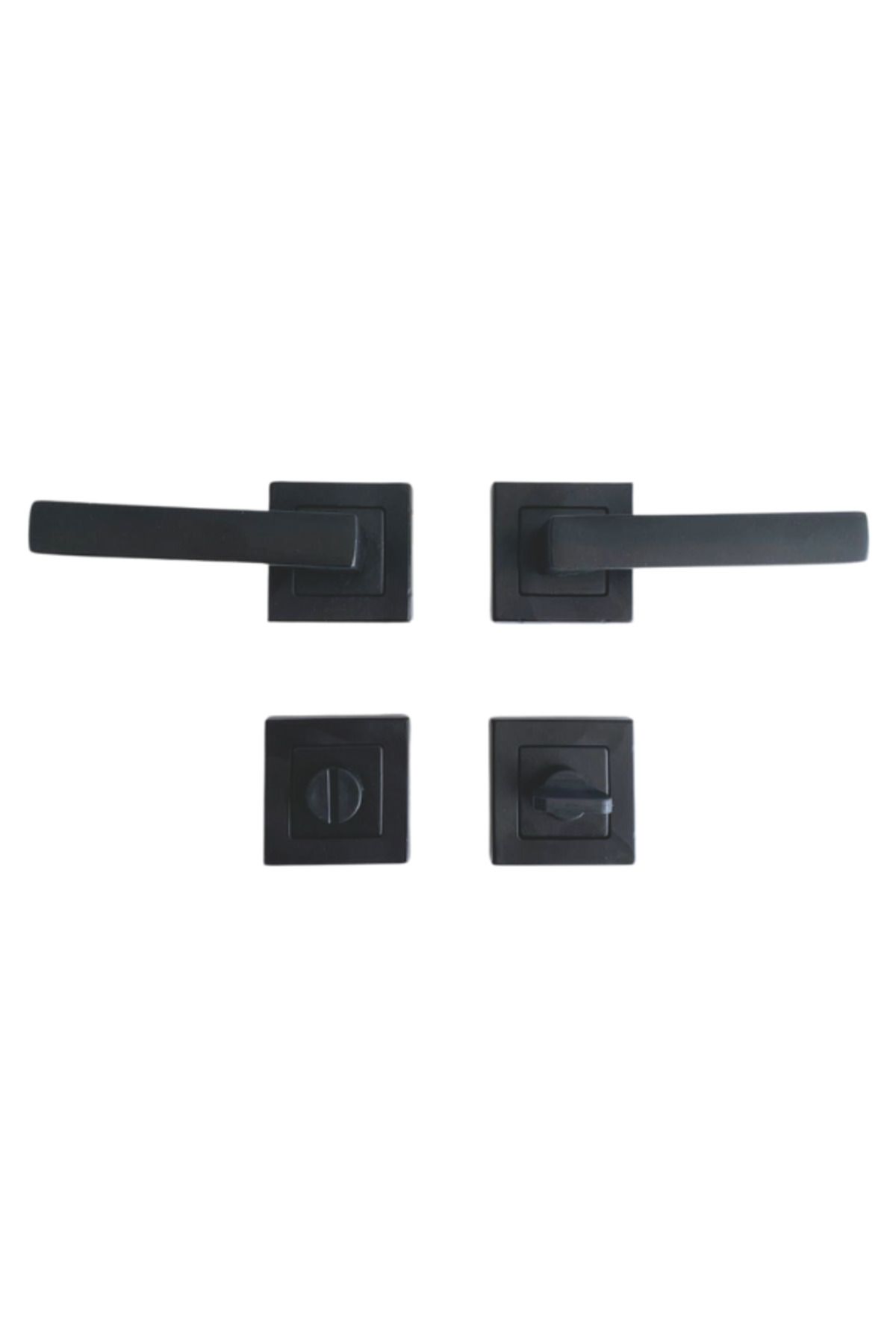 DSYapıAksesuar-Lama Black Square Rosette Door Handle Toilet (WC) and Bathroom Door Handle One Door WC with Rosettes(1 Set) 3