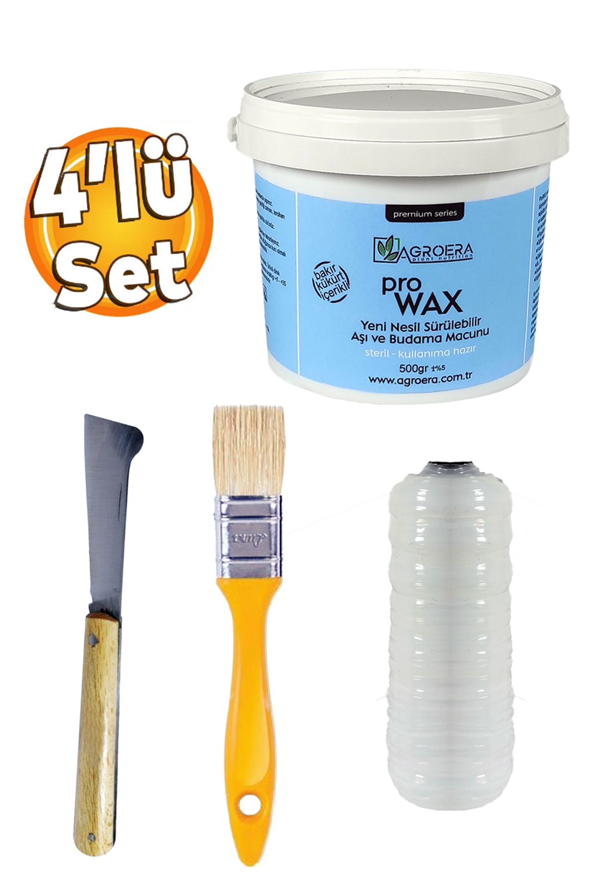 AGROERA Aşı Bıçağı  Bağ Bıçağı + Aşı Bandı + Aşı Macunu + Fırça (4'lü Set)