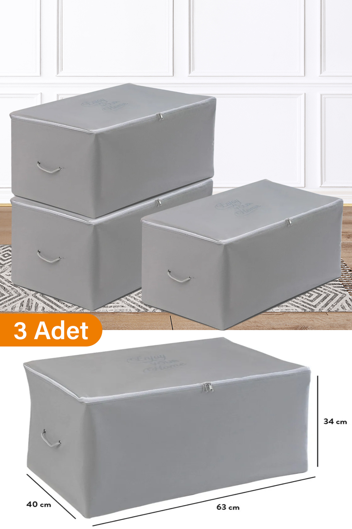 3 Pieces - Medium Anthracite Hurc 63 X 40 X 34 Cm