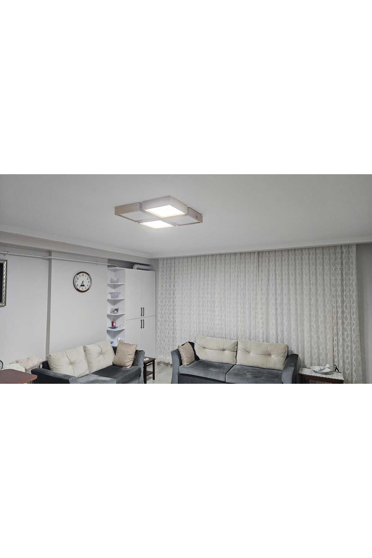 Ahşap Çerçeve Tavan Led Aydınlatma  avize 4lü 30*30 Cm 4lü Takım Gün Işığı Rengi led ışık