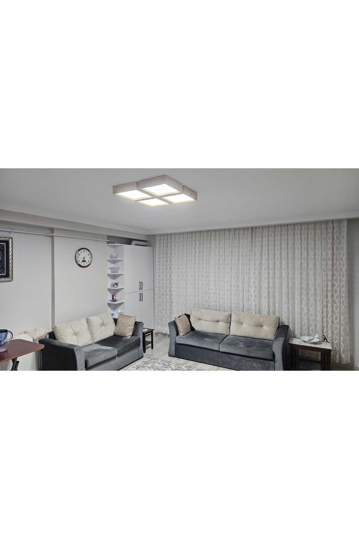 Ahşap Çerçeve Tavan Led Aydınlatma  avize 4lü 30*30 Cm 4lü Takım Gün Işığı Rengi led ışık