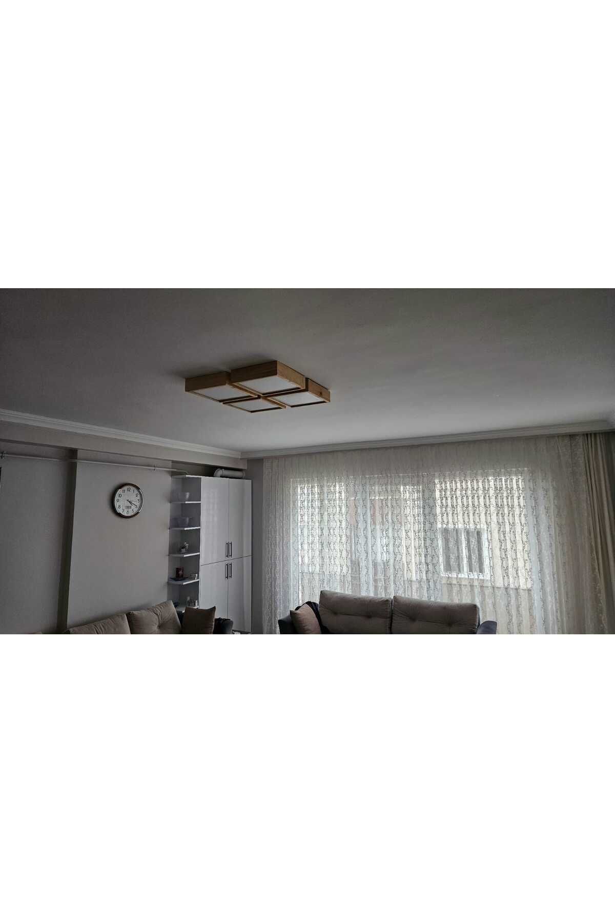 Ahşap Çerçeve Tavan Led Aydınlatma  avize 4lü 30*30 Cm 4lü Takım Gün Işığı Rengi led ışık