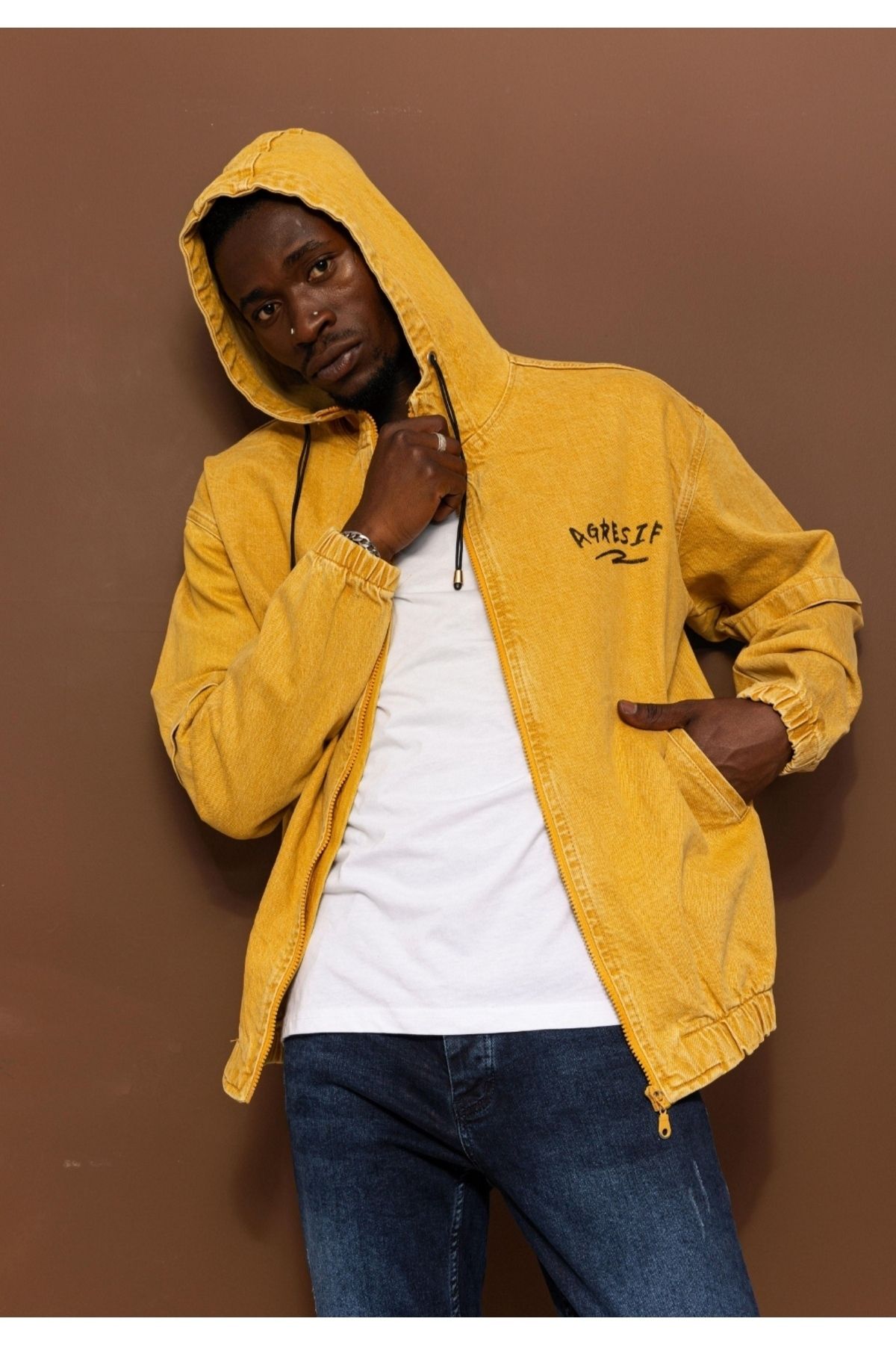 LaLePa Zippered Hooded Oversize Denim Jacket Trendyol