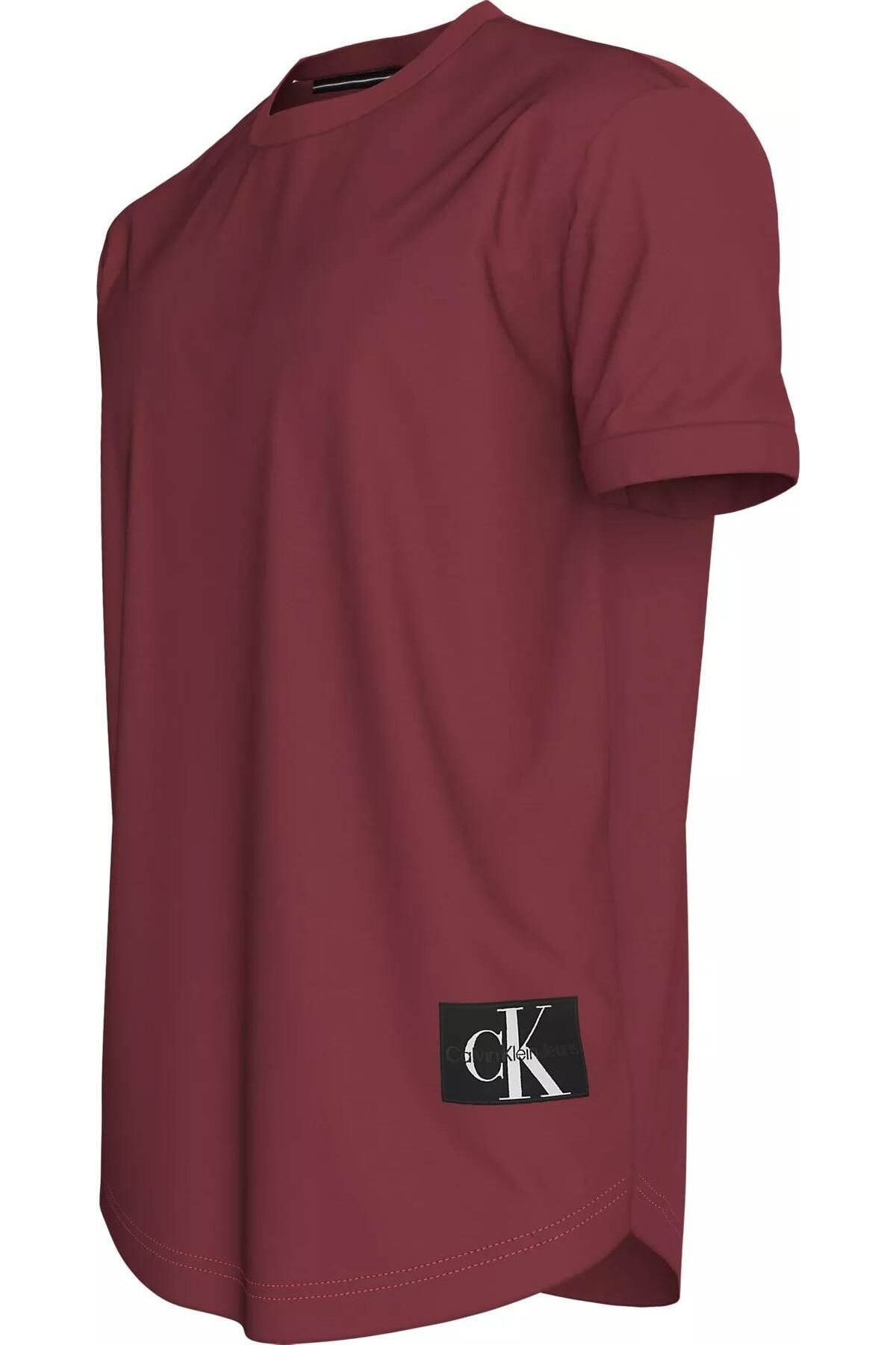 تی شرت قرمز مردانه نشان روشن آستین اورجینال Calvin Klein