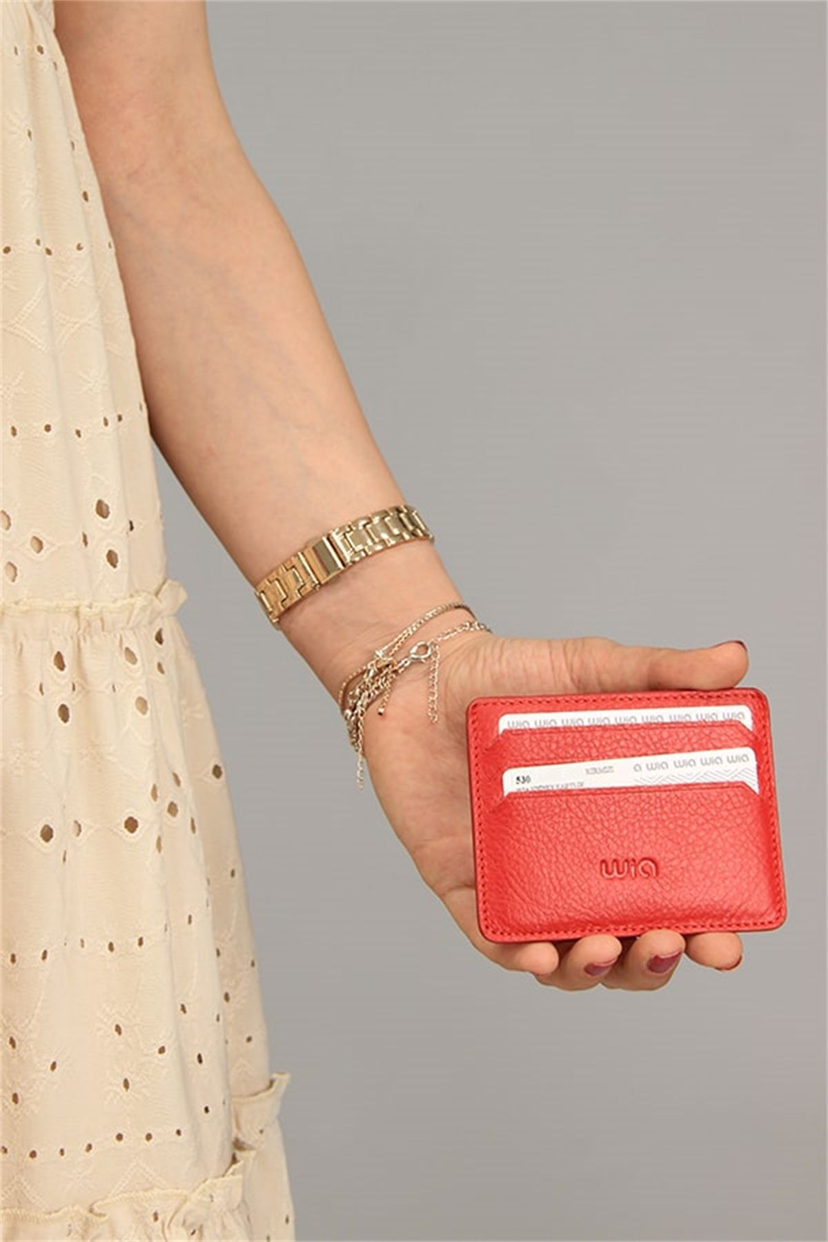 Wia-Unisex Genuine Leather Card Holder, Red 530 2