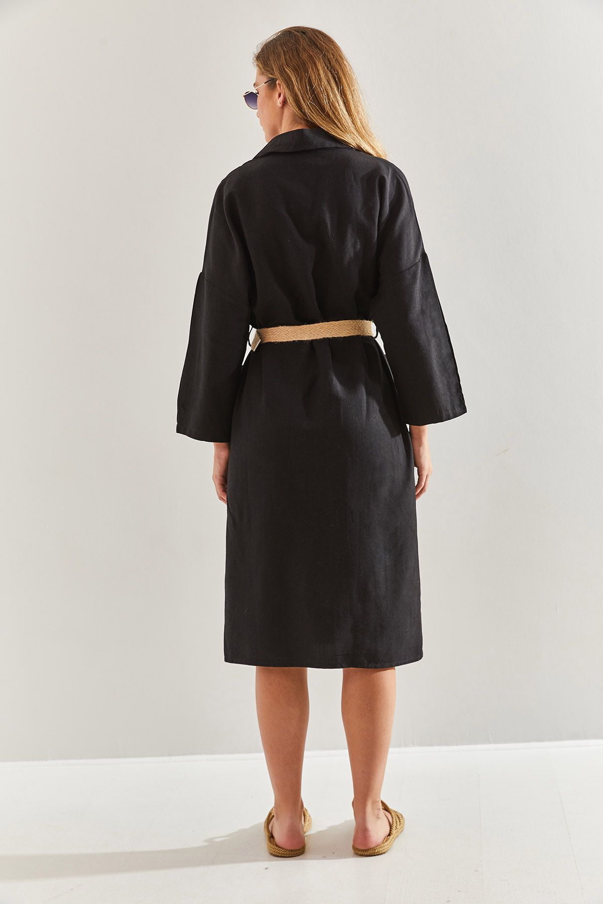 Bianco Lucci-Linen Shirt Dress - Straw Belt, Women's,60171014 2