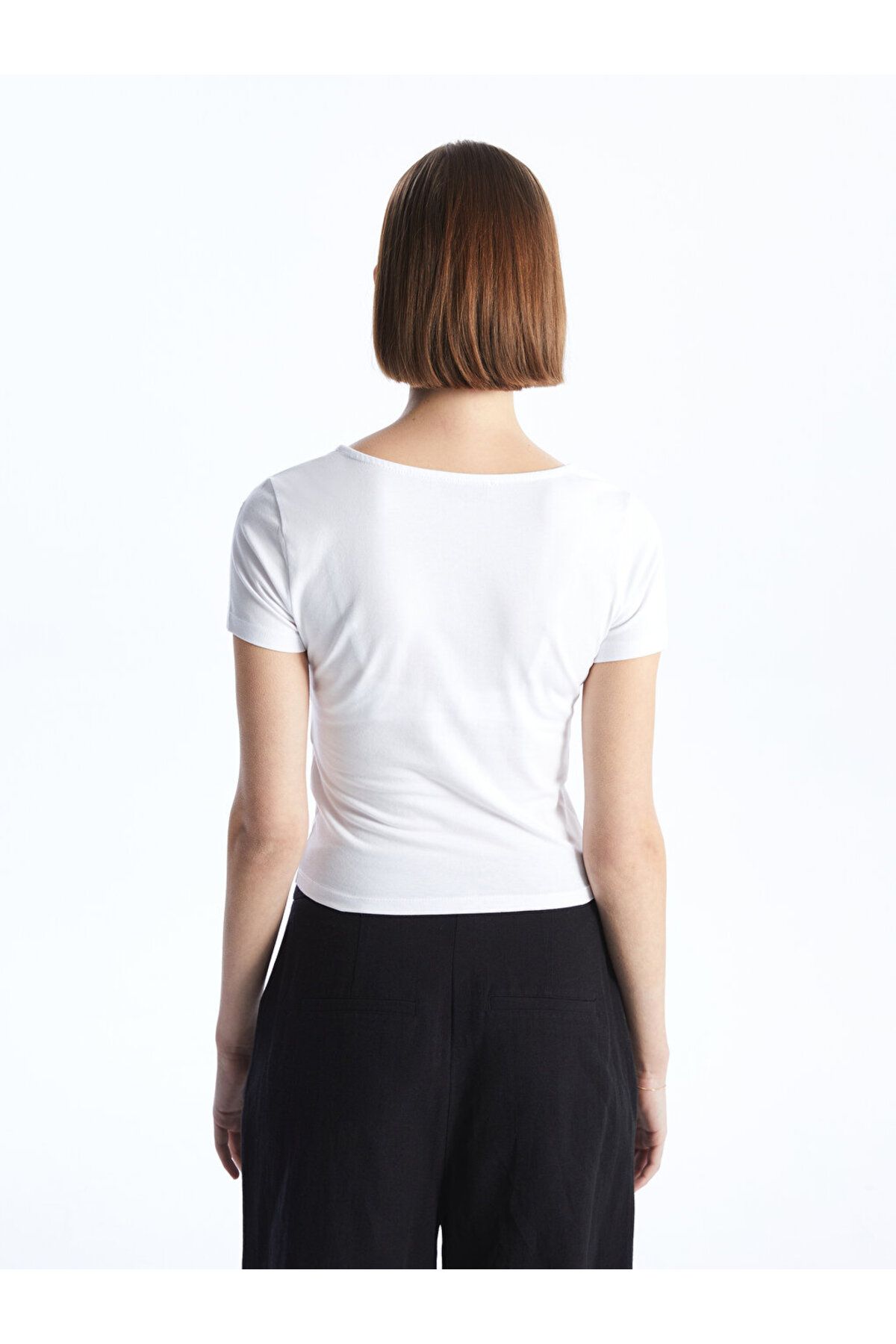 LC Waikiki-Square Neck Plain Short Sleeve Women's T-Shirt 5