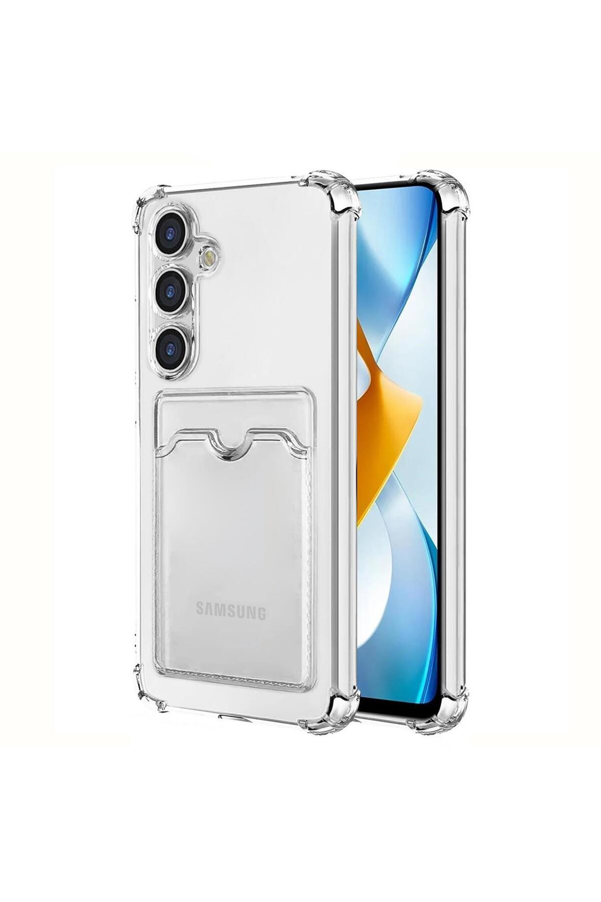 Samsung Galaxy S24 Kapak Kamera Korumalı Kartlıklı Darbe Emici Özellikli Şeffaf Silikon Kılıf