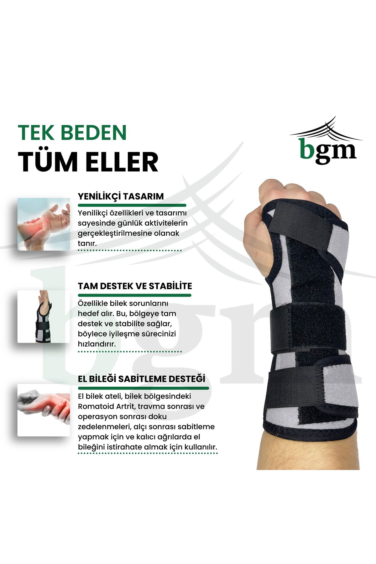 bgm-Hand Wrist Splint High Quality Static Hand Wrist Splint with Metal Support Right-left Reversible 4