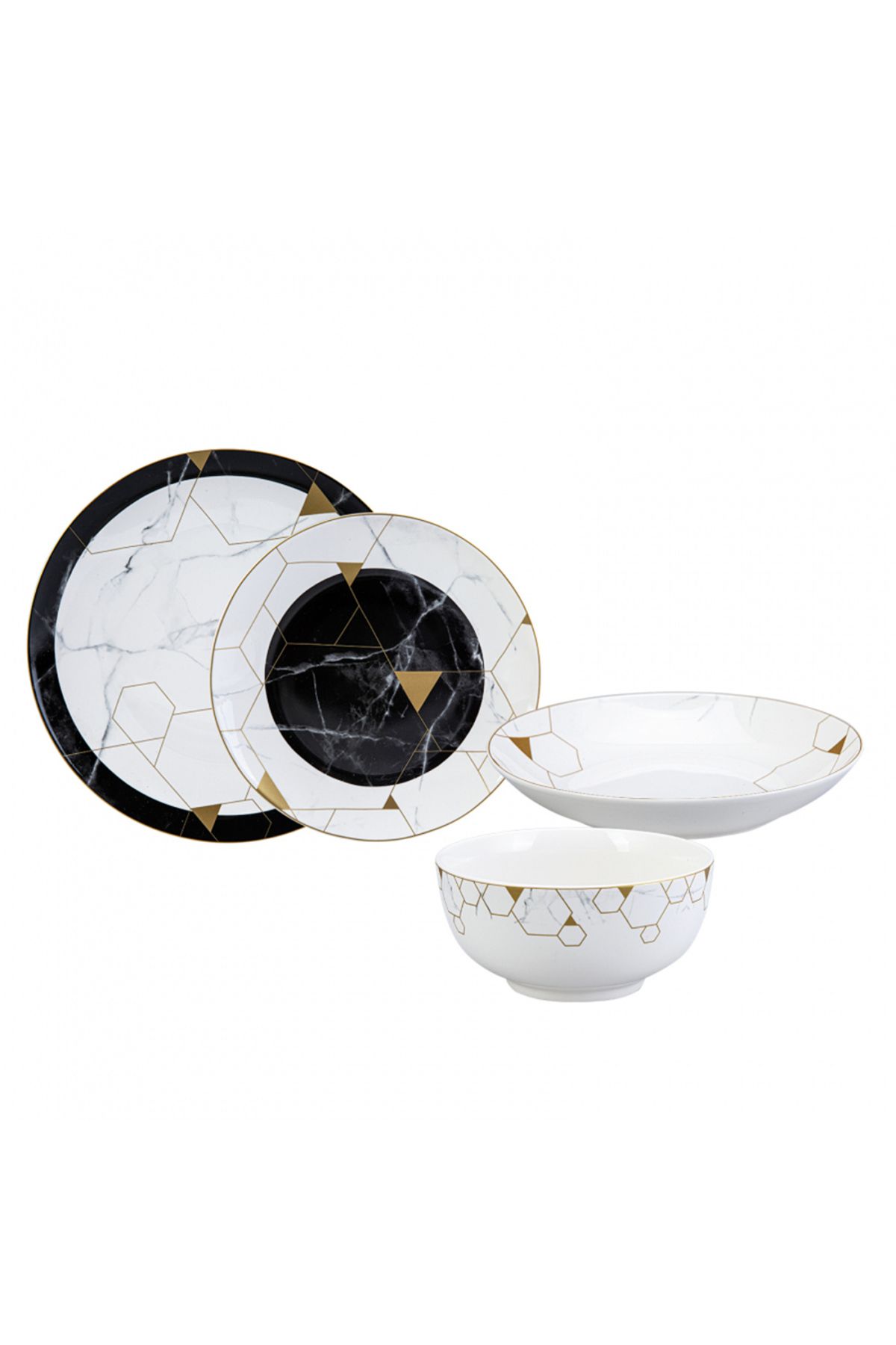 Karaca-Gem Tafelservice für 6 Personen, Teller Set 6 Personen, Porzellan, Dessertteller, Suppenschüssel 2