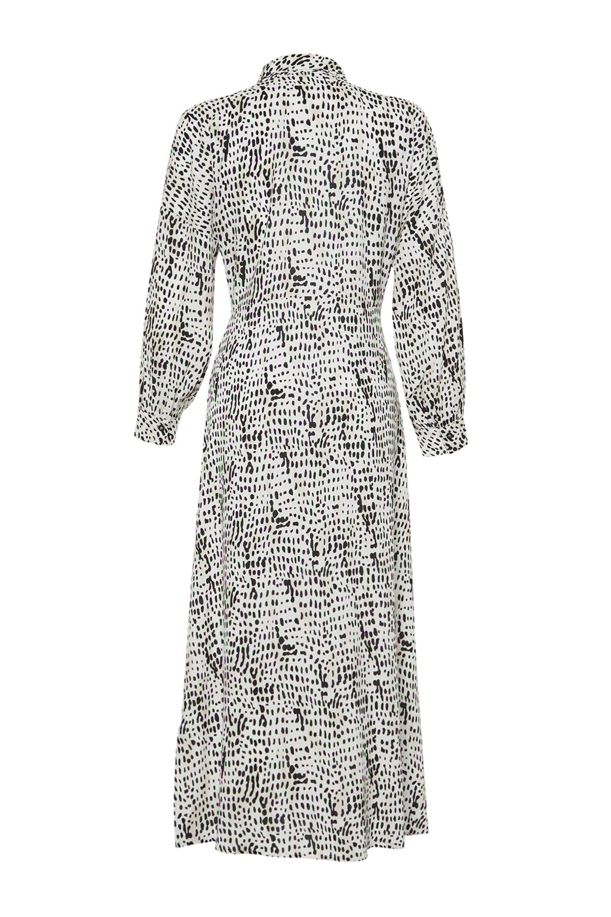 Trendyol Modest-Košilové šaty s geometrickým vzorem Ecru TCTSS24EB00072 8