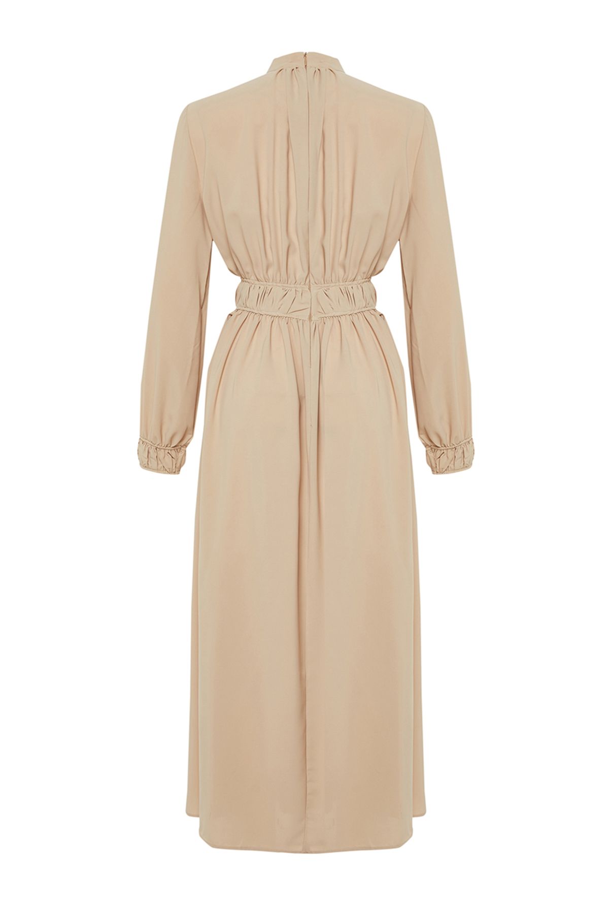 Trendyol Modest-Bézs színű talpgallér derék és ujjú, részletes szőtt ruha TCTSS24EB00083 8