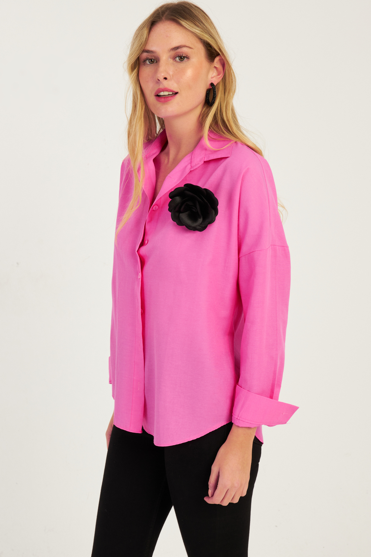 Cool & Sexy Women's Fuchsia Rose Accessory Shirt SF2540- Trendyol