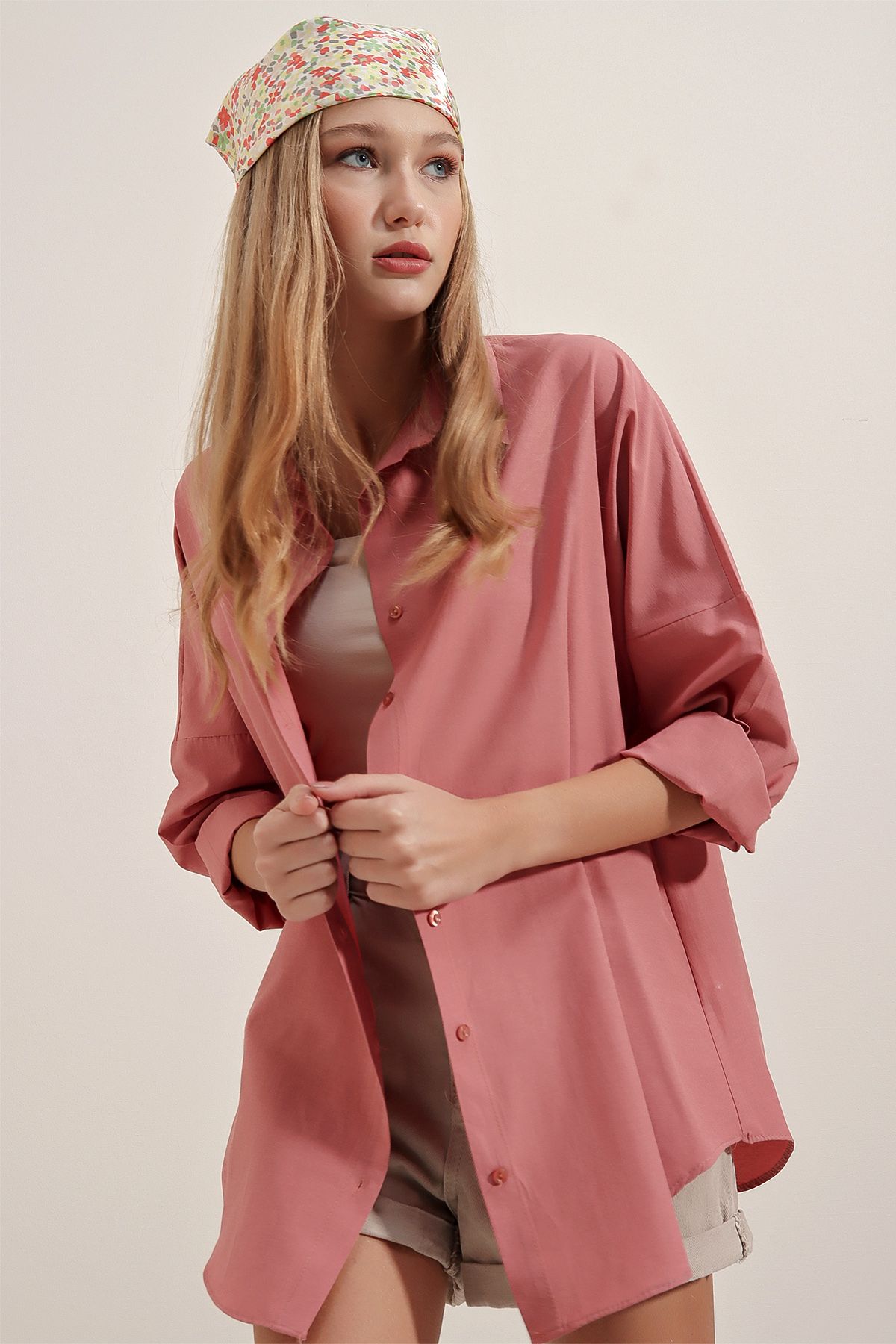 Bigdart-3900 Oversize dlouhá základní košile - Dusty Rose 4