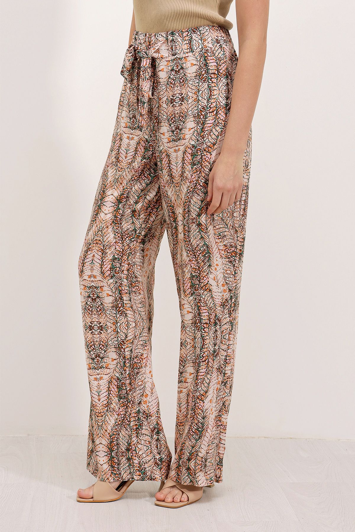 Bigdart-6523 Patterned Wide Leg Trousers - Cream 2