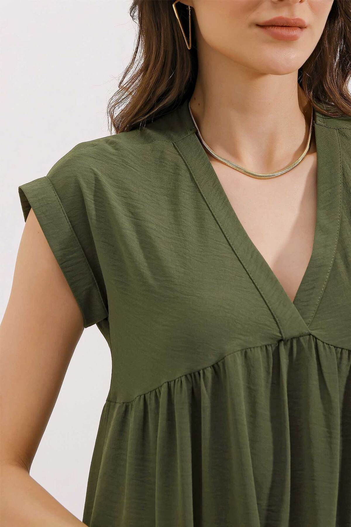 Bigdart-2398 Φόρεμα V-Neck Flounce - Χακί 3