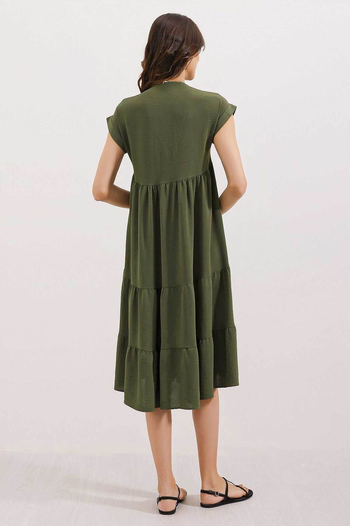 Bigdart-2398 Φόρεμα V-Neck Flounce - Χακί 4